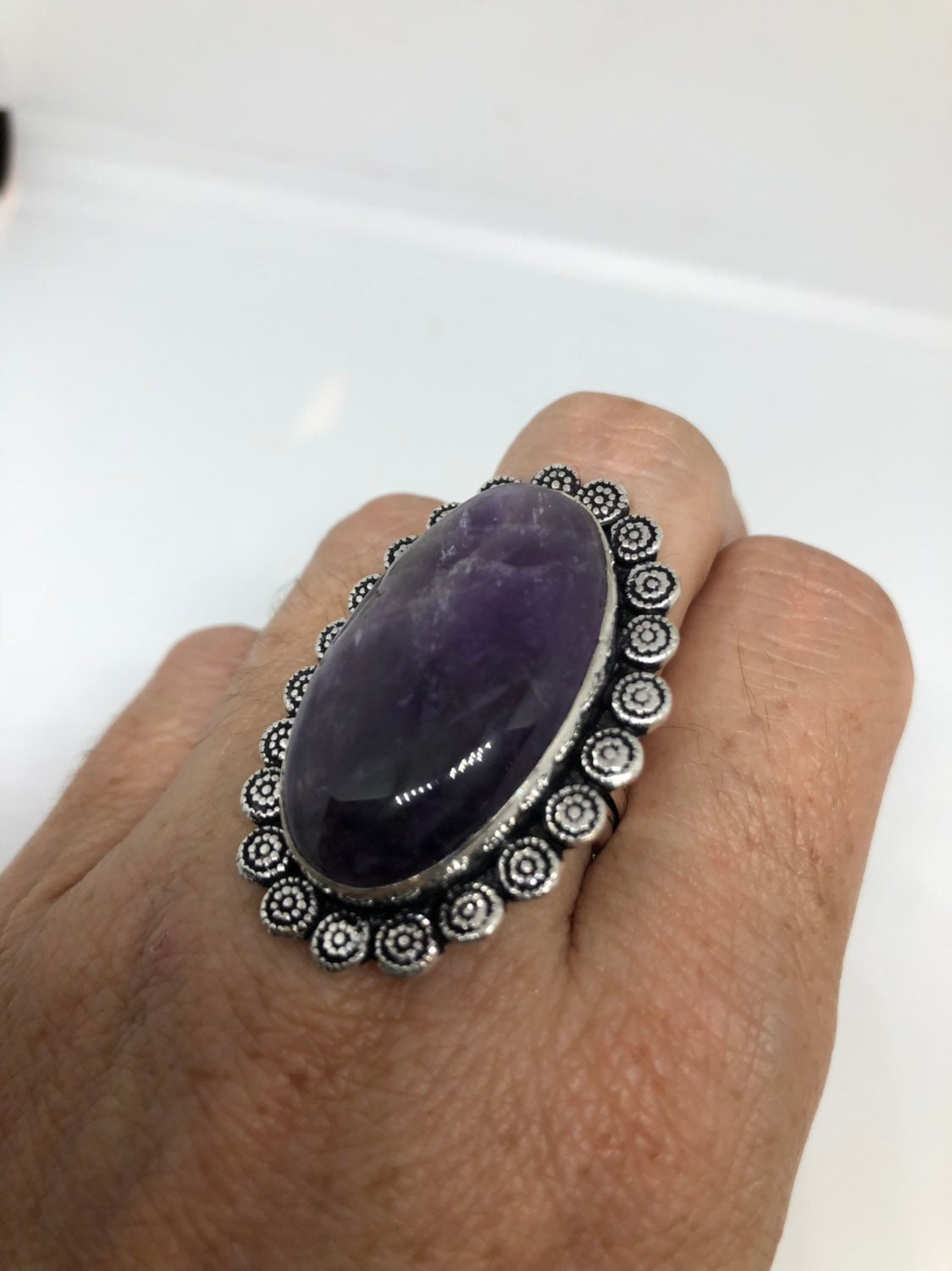 Vintage Blue Genuine Amethyst Adjustable Ring