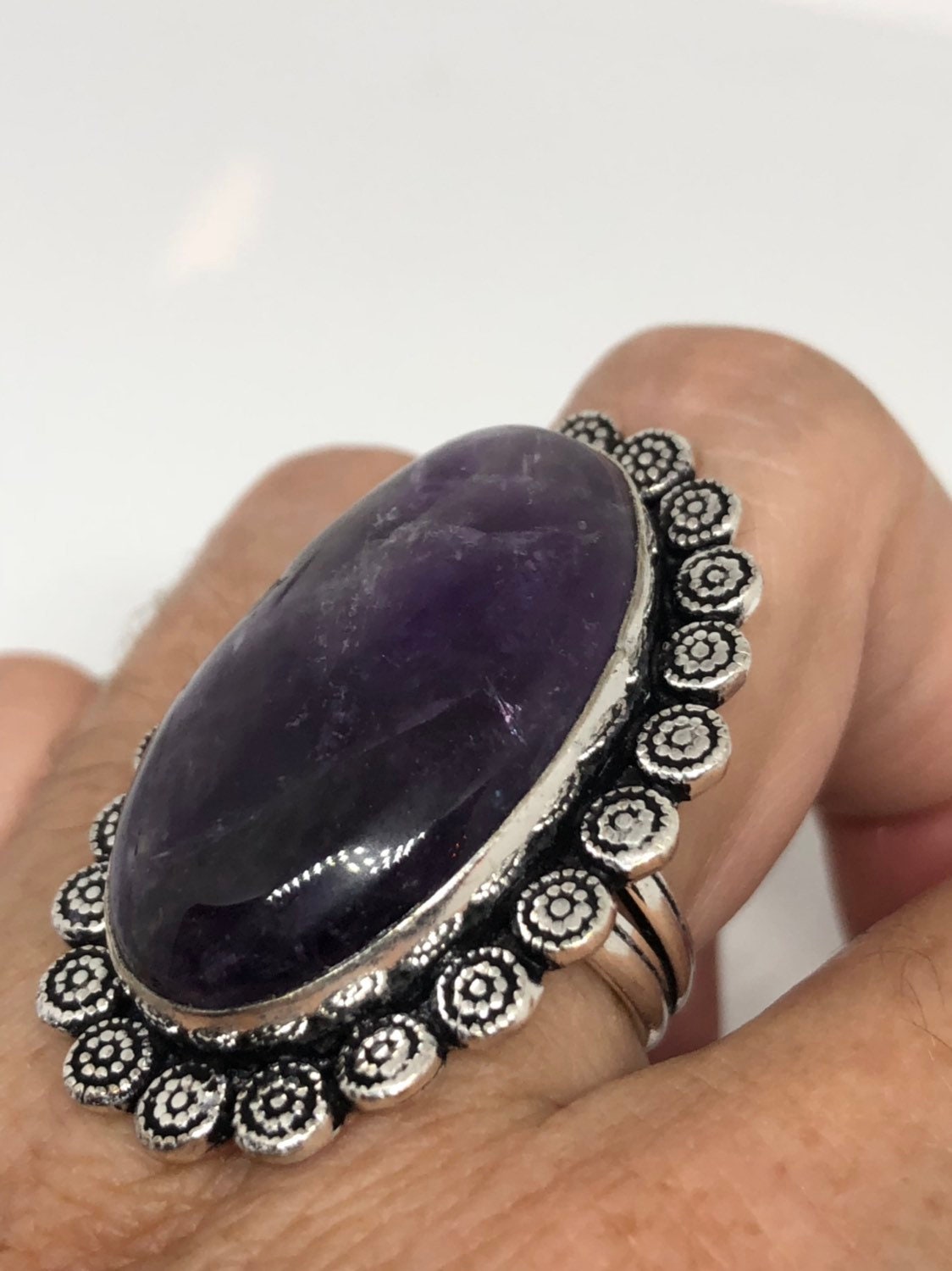 Vintage Blue Genuine Amethyst Adjustable Ring