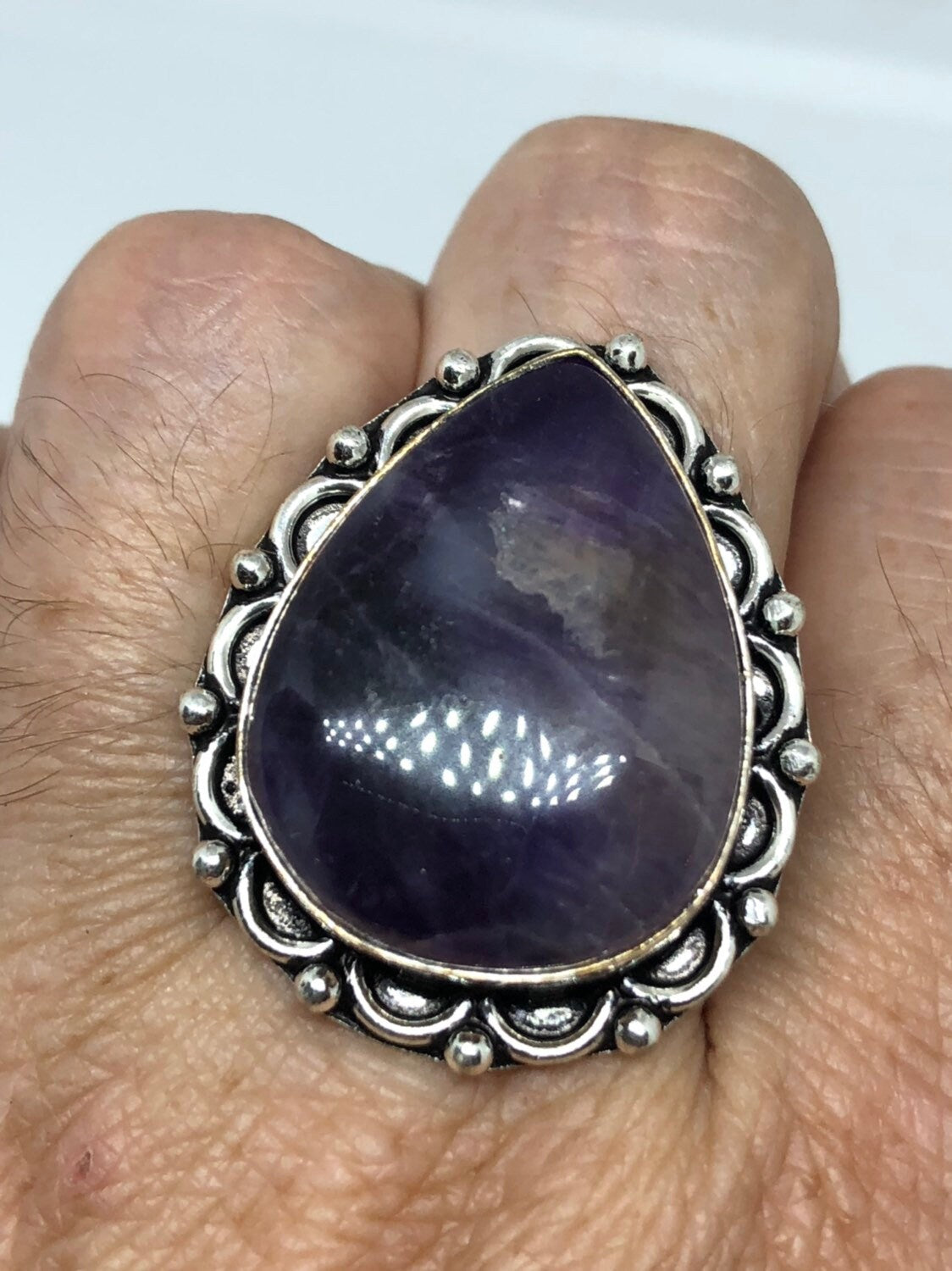 Vintage Blue Genuine Amethyst Adjustable Ring