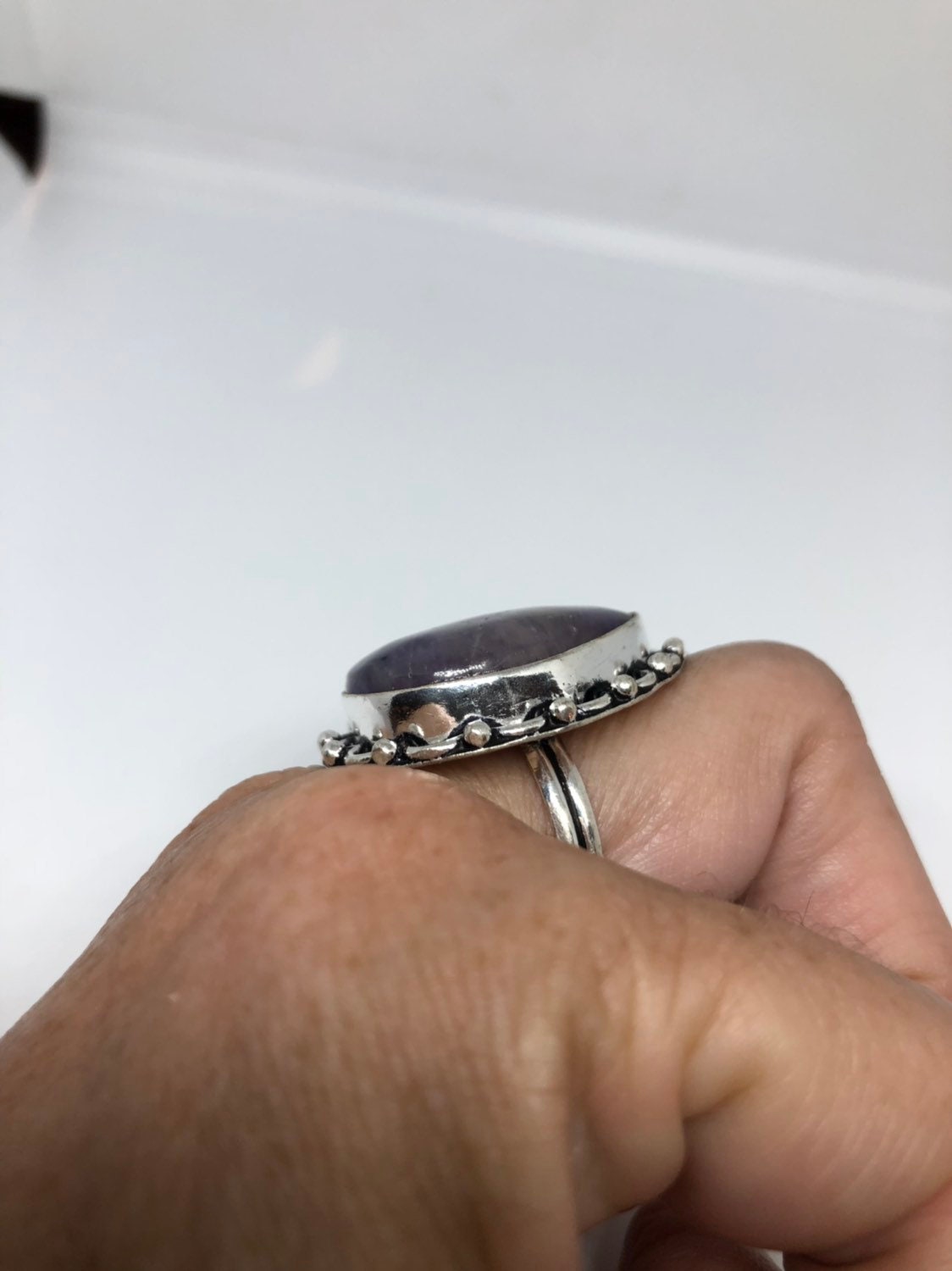 Vintage Blue Genuine Amethyst Adjustable Ring
