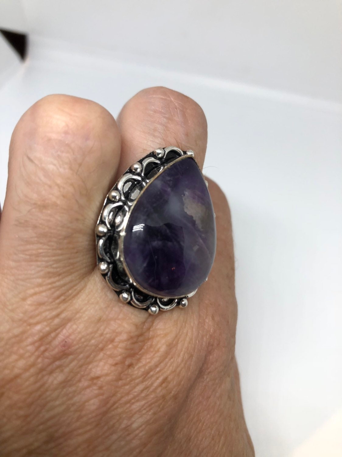 Vintage Blue Genuine Amethyst Adjustable Ring