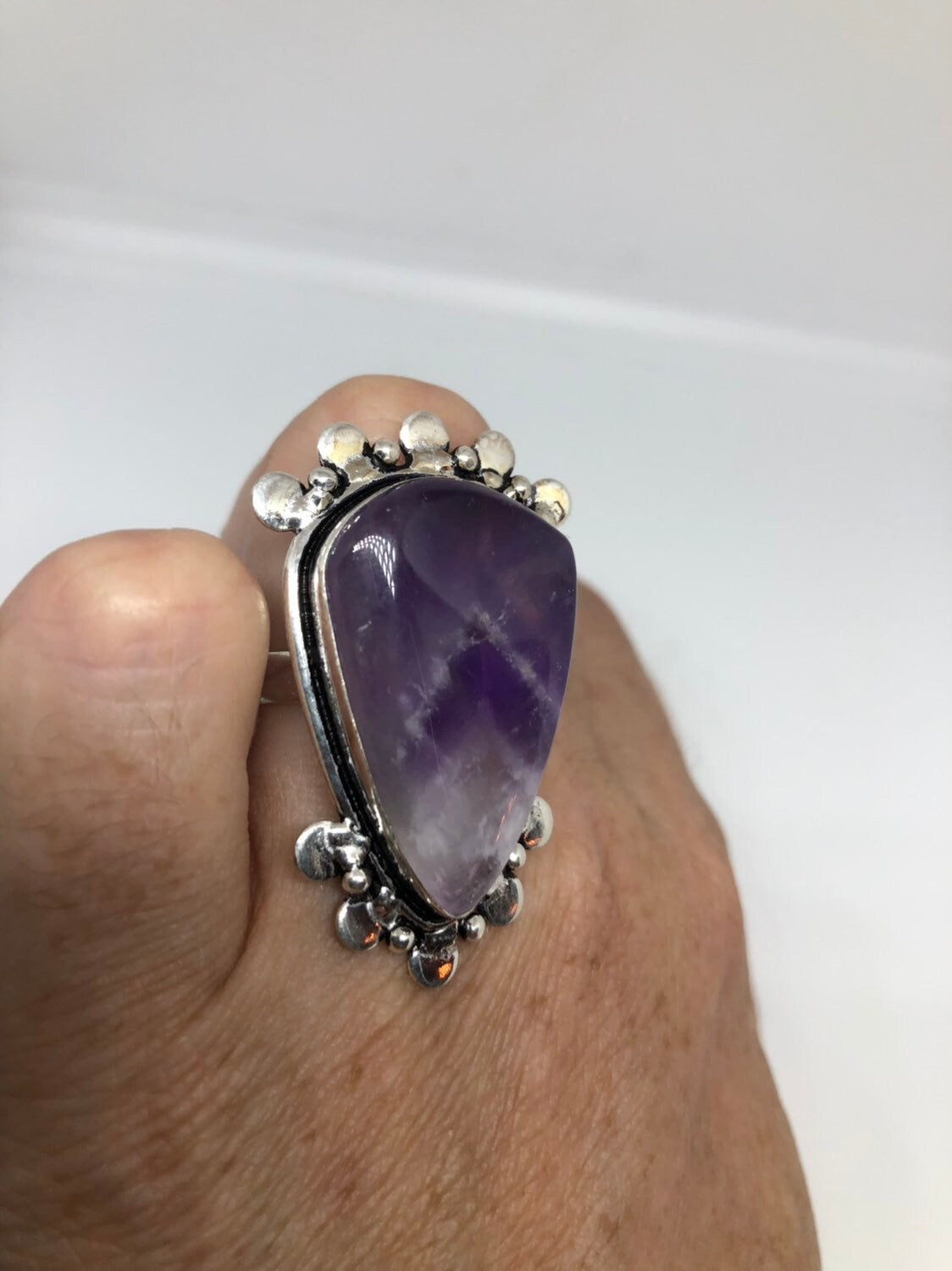 Vintage Blue Genuine Amethyst Adjustable Ring