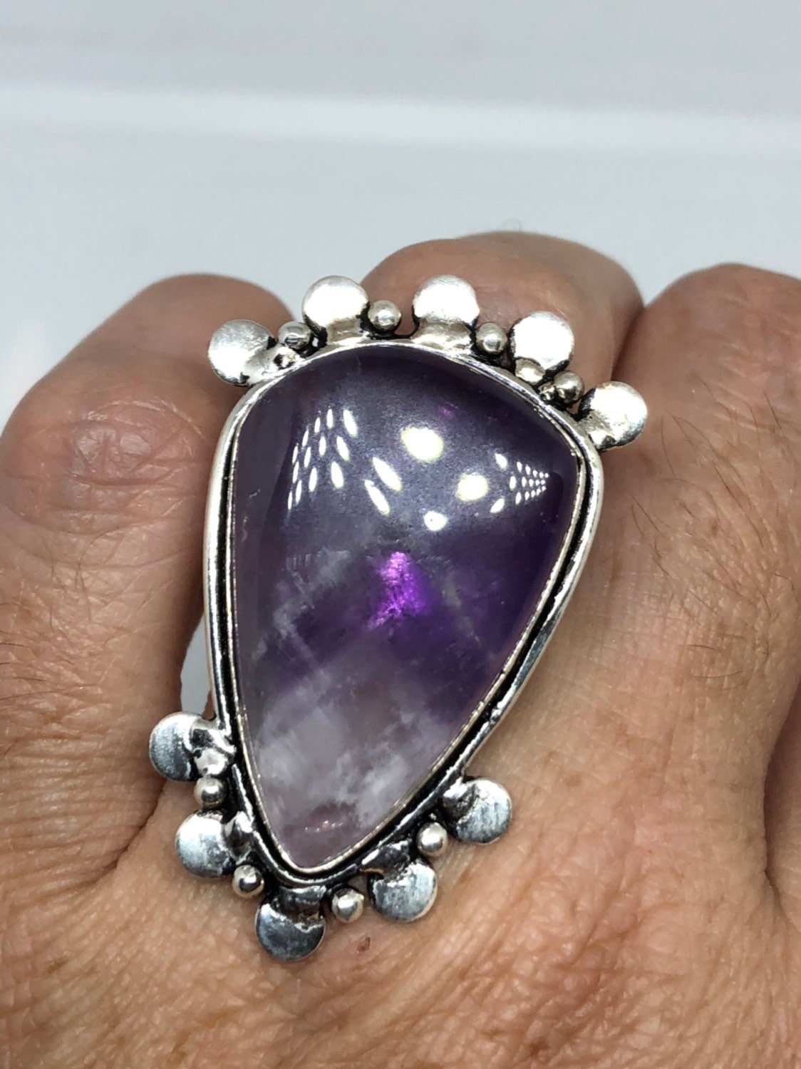 Vintage Blue Genuine Amethyst Adjustable Ring