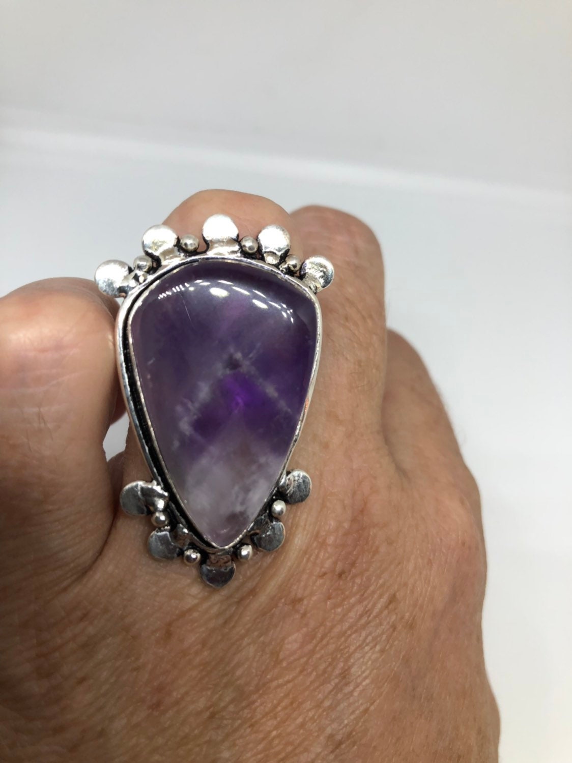 Vintage Blue Genuine Amethyst Adjustable Ring