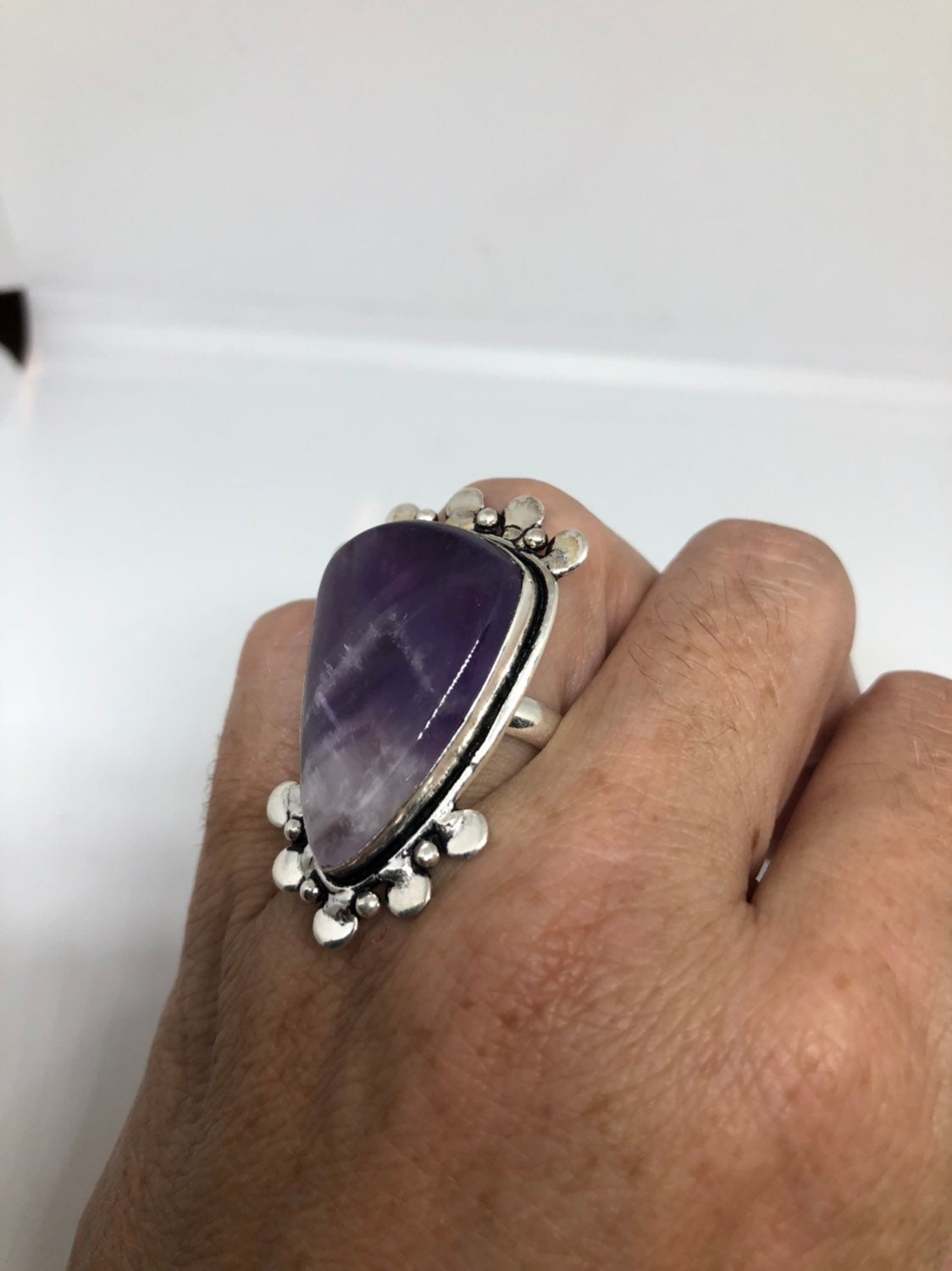 Vintage Blue Genuine Amethyst Adjustable Ring