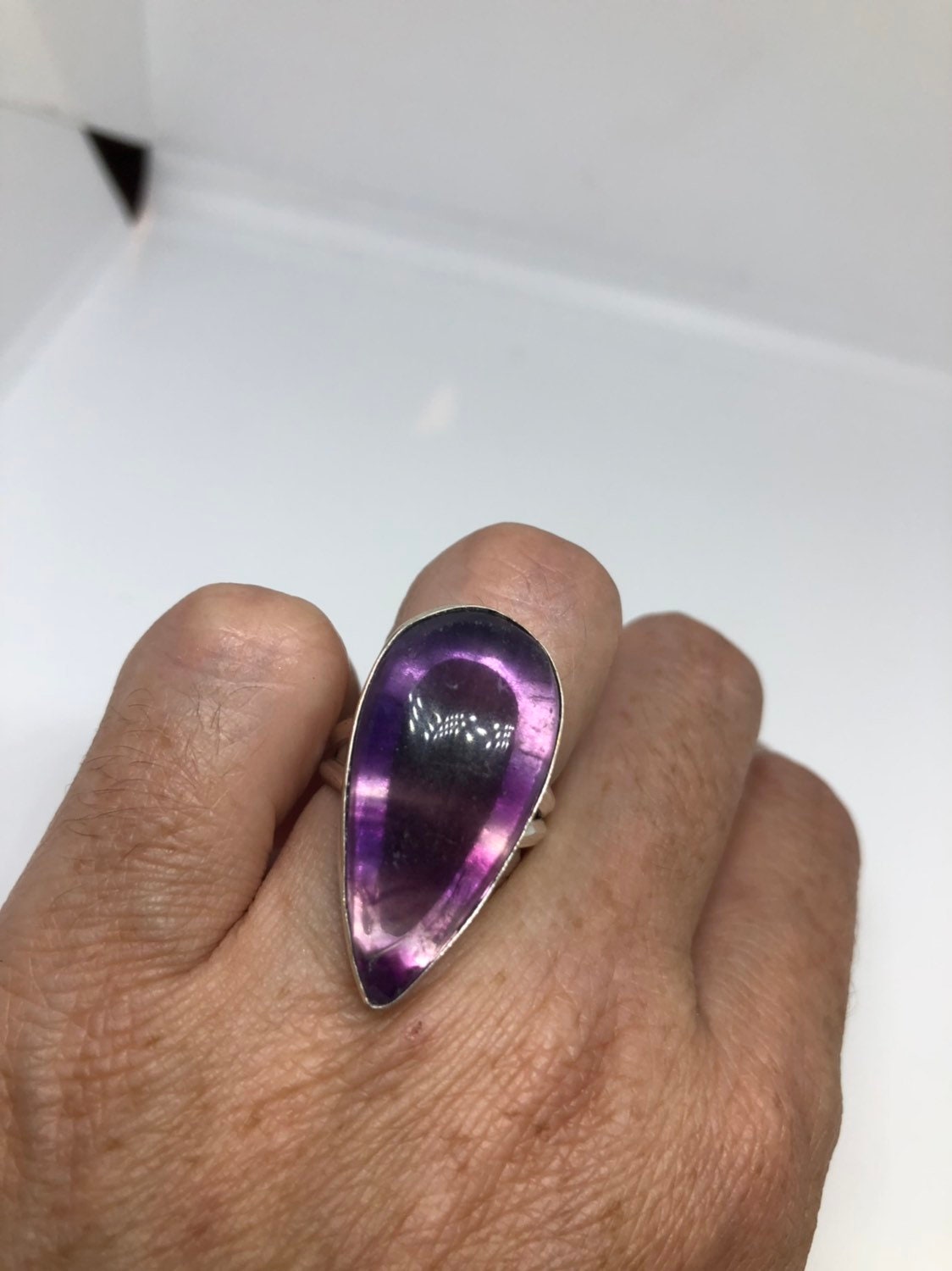 Vintage Blue Genuine Amethyst Adjustable Ring