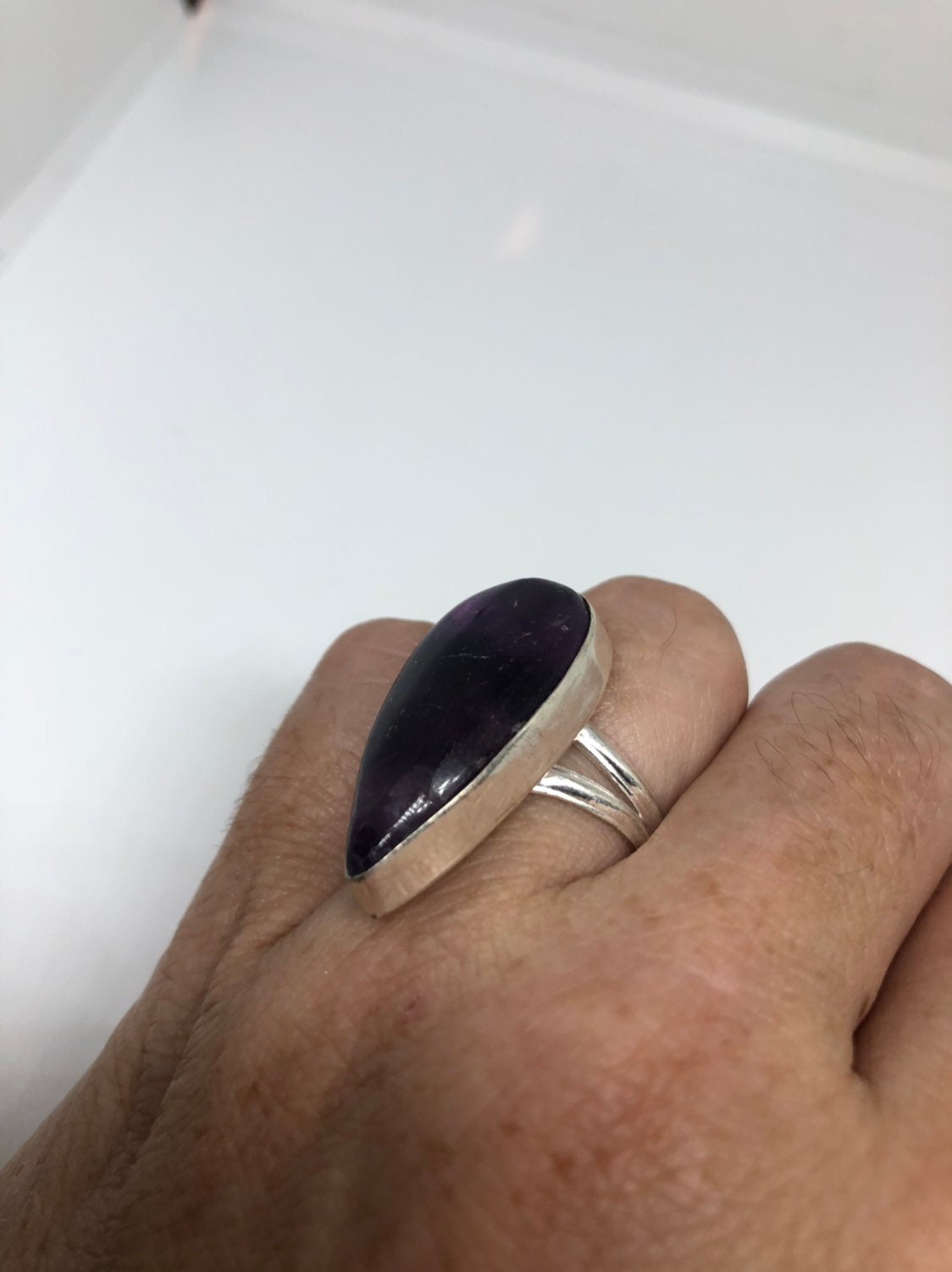 Vintage Blue Genuine Amethyst Adjustable Ring