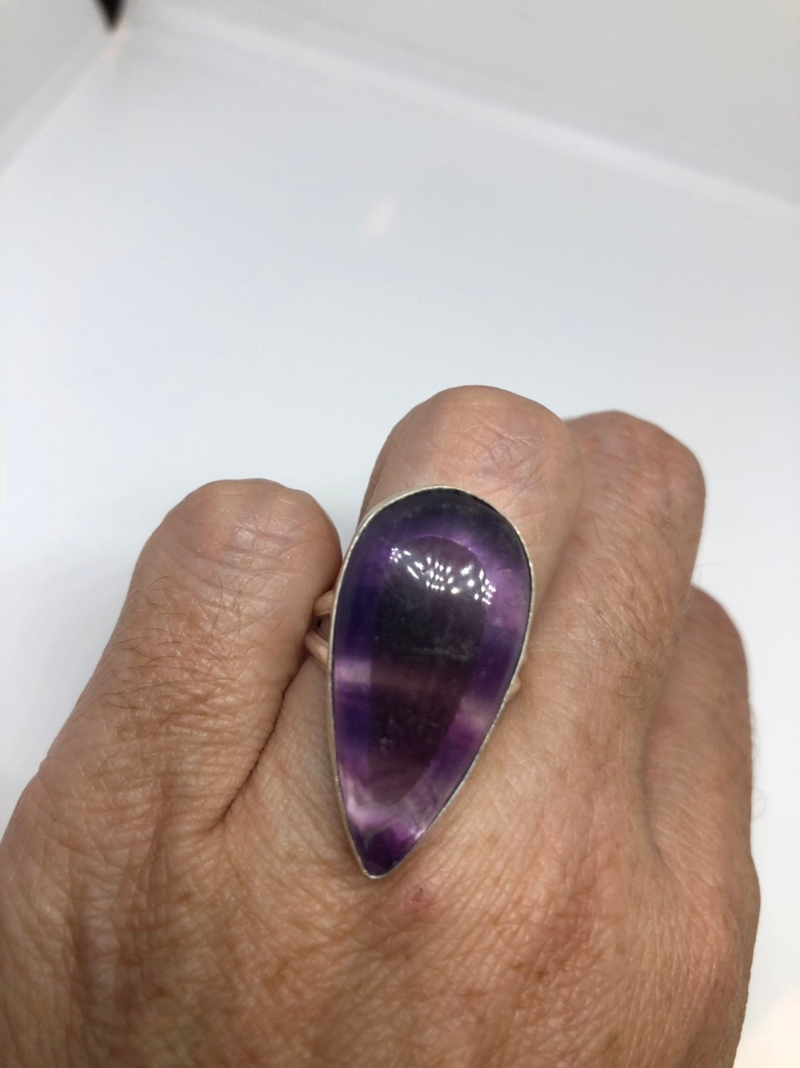 Vintage Blue Genuine Amethyst Adjustable Ring