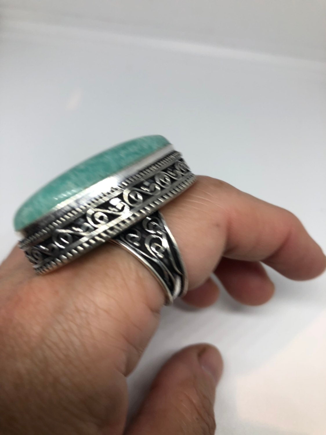 Vintage Genuine Blue Amazonite Silver Ring