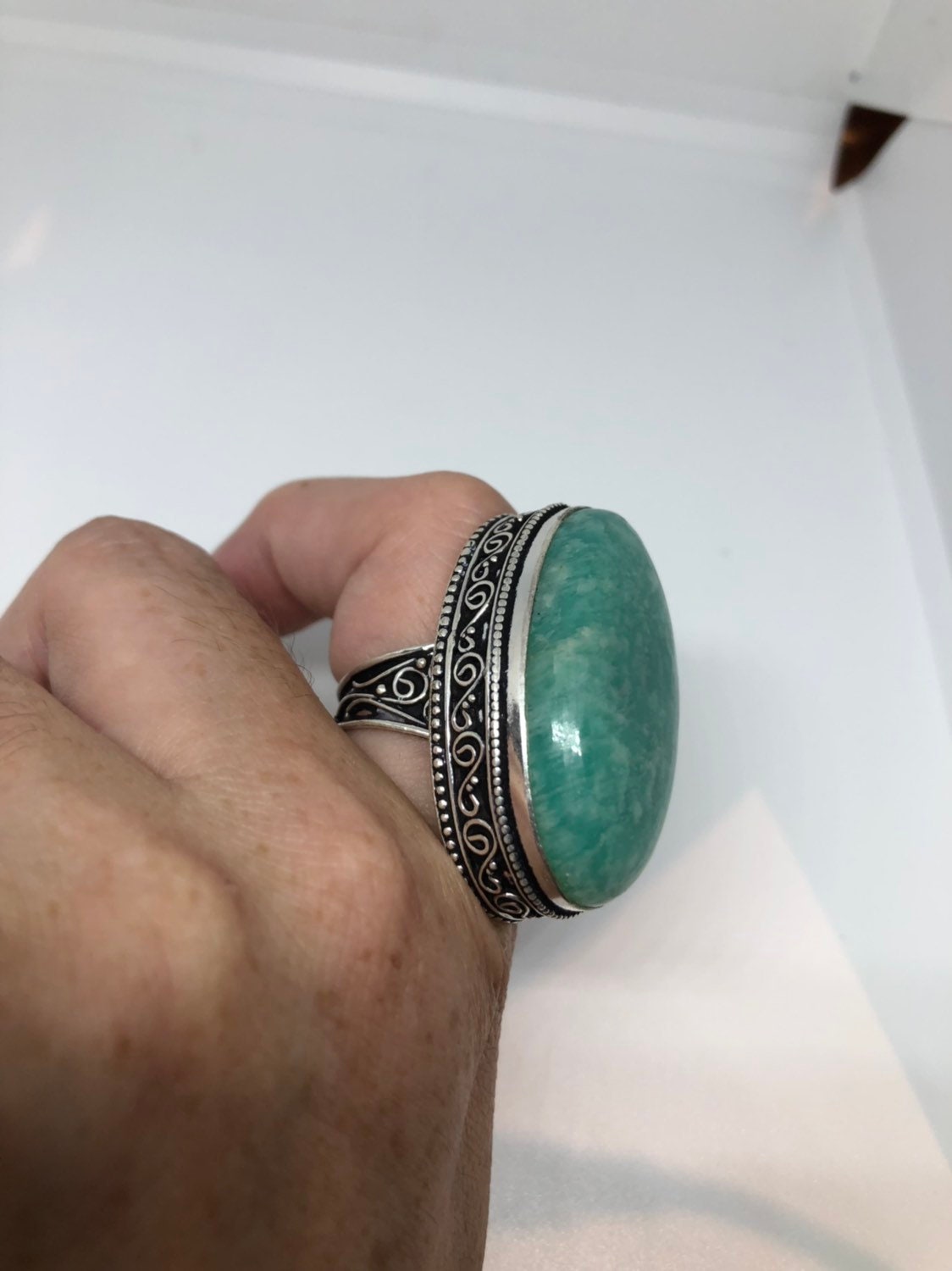 Vintage Genuine Blue Amazonite Silver Ring