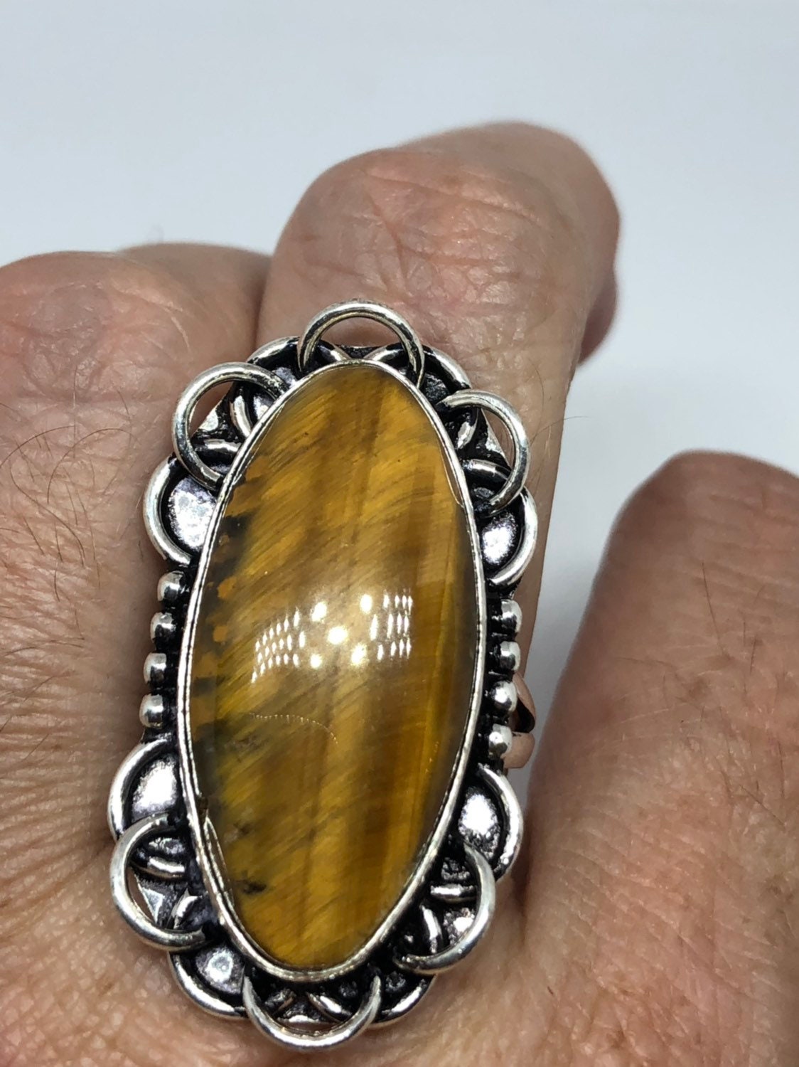 Vintage Tigers Eye Stone Silver Ring