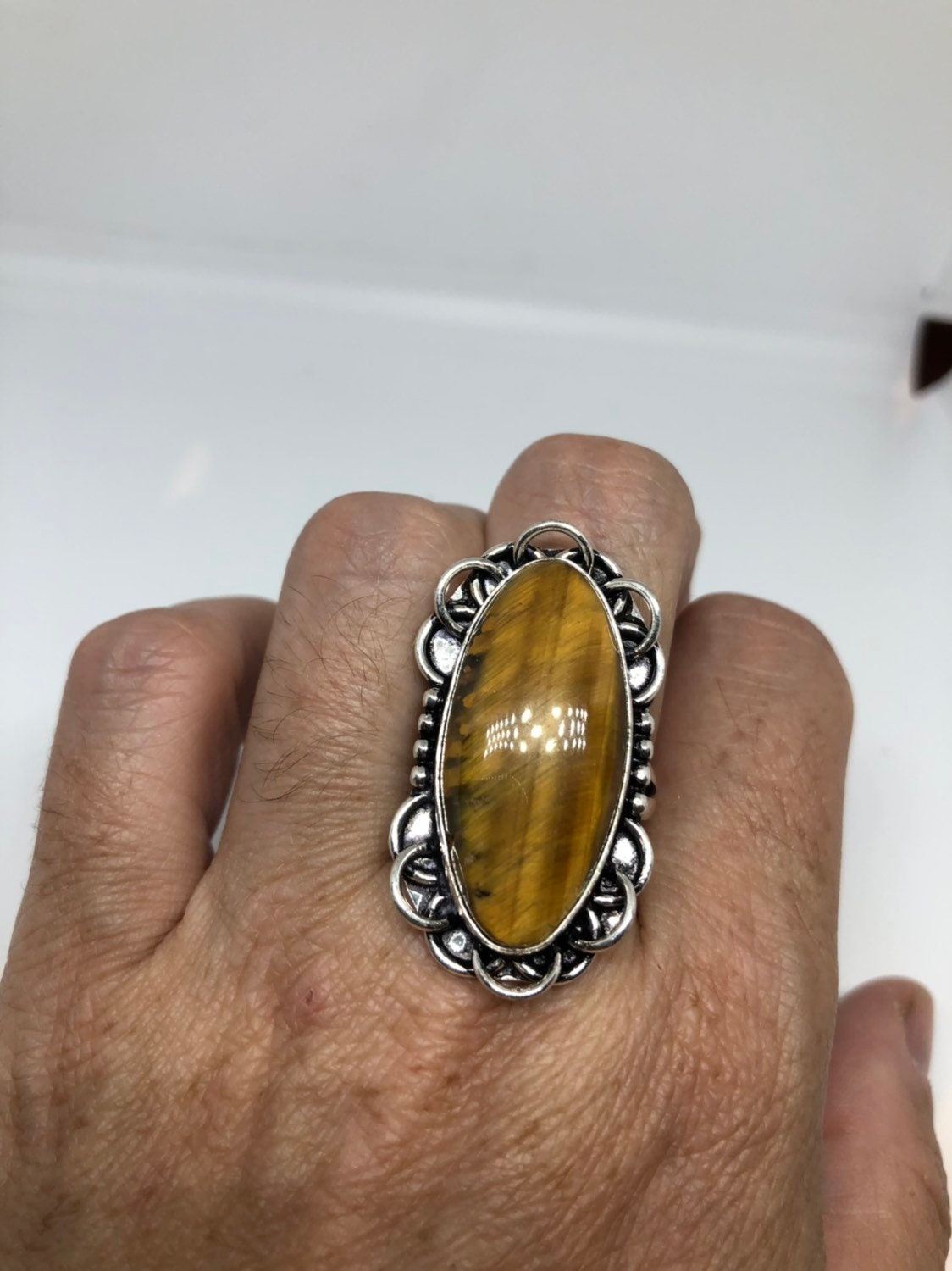 Vintage Tigers Eye Stone Silver Ring