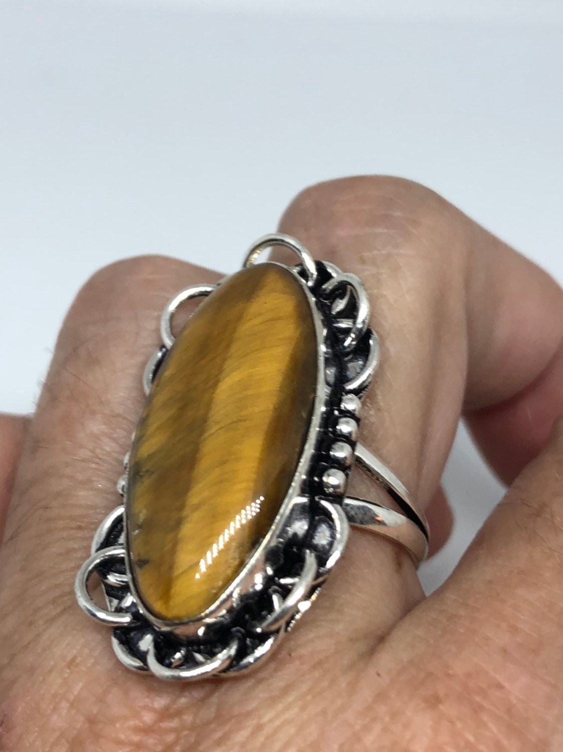 Vintage Tigers Eye Stone Silver Ring
