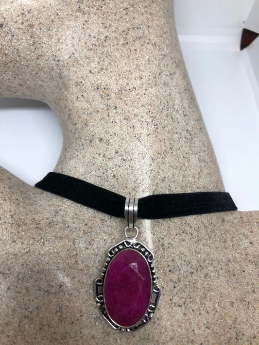 Vintage Silver Rhodium Finish Raw Ruby Pendant
