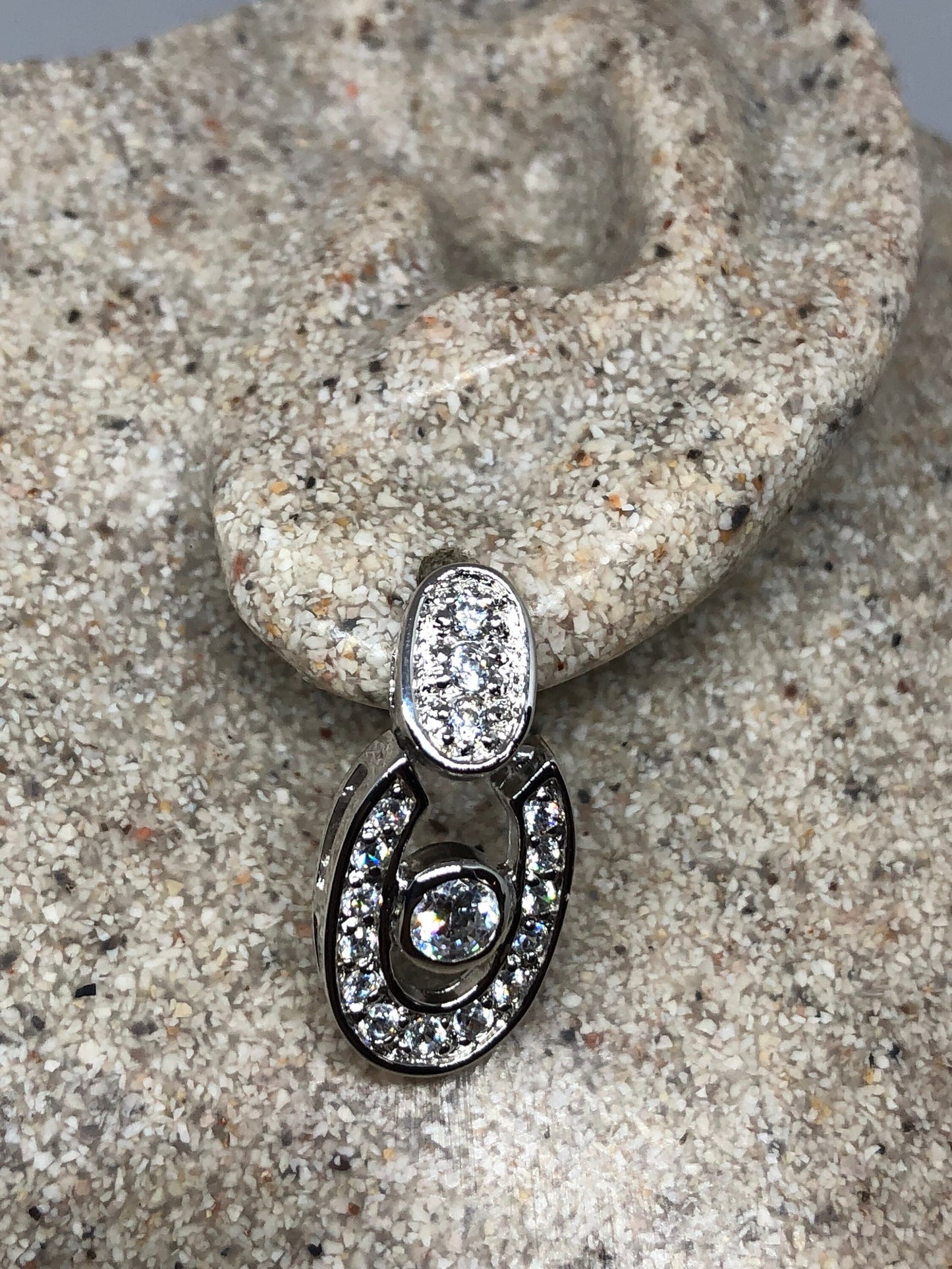 Vintage Handmade Sterling Silver diamond look Gemstone dramatic Earrings