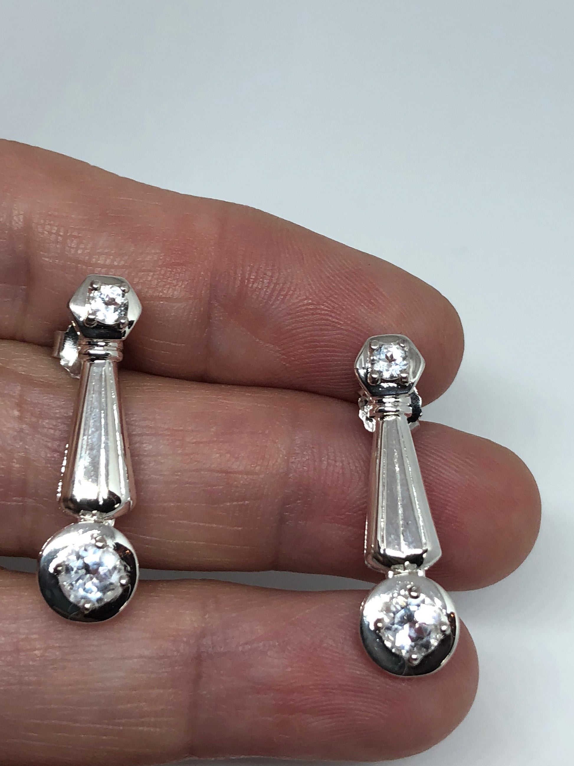 Vintage Handmade Sterling Silver diamond look Gemstone dramatic Earrings