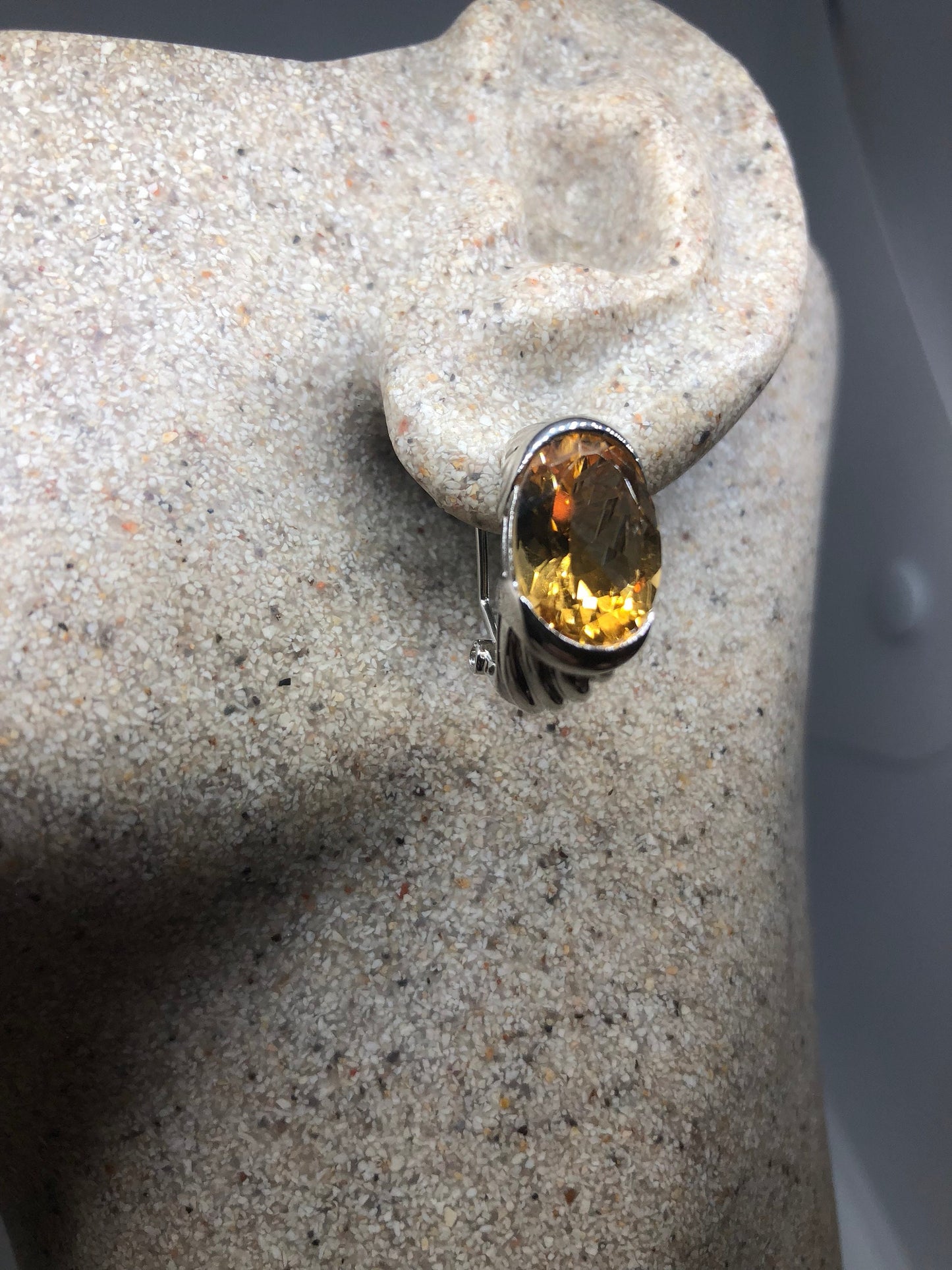 Vintage Citrine Earrings 925 Sterling Silver Deco Button Studs