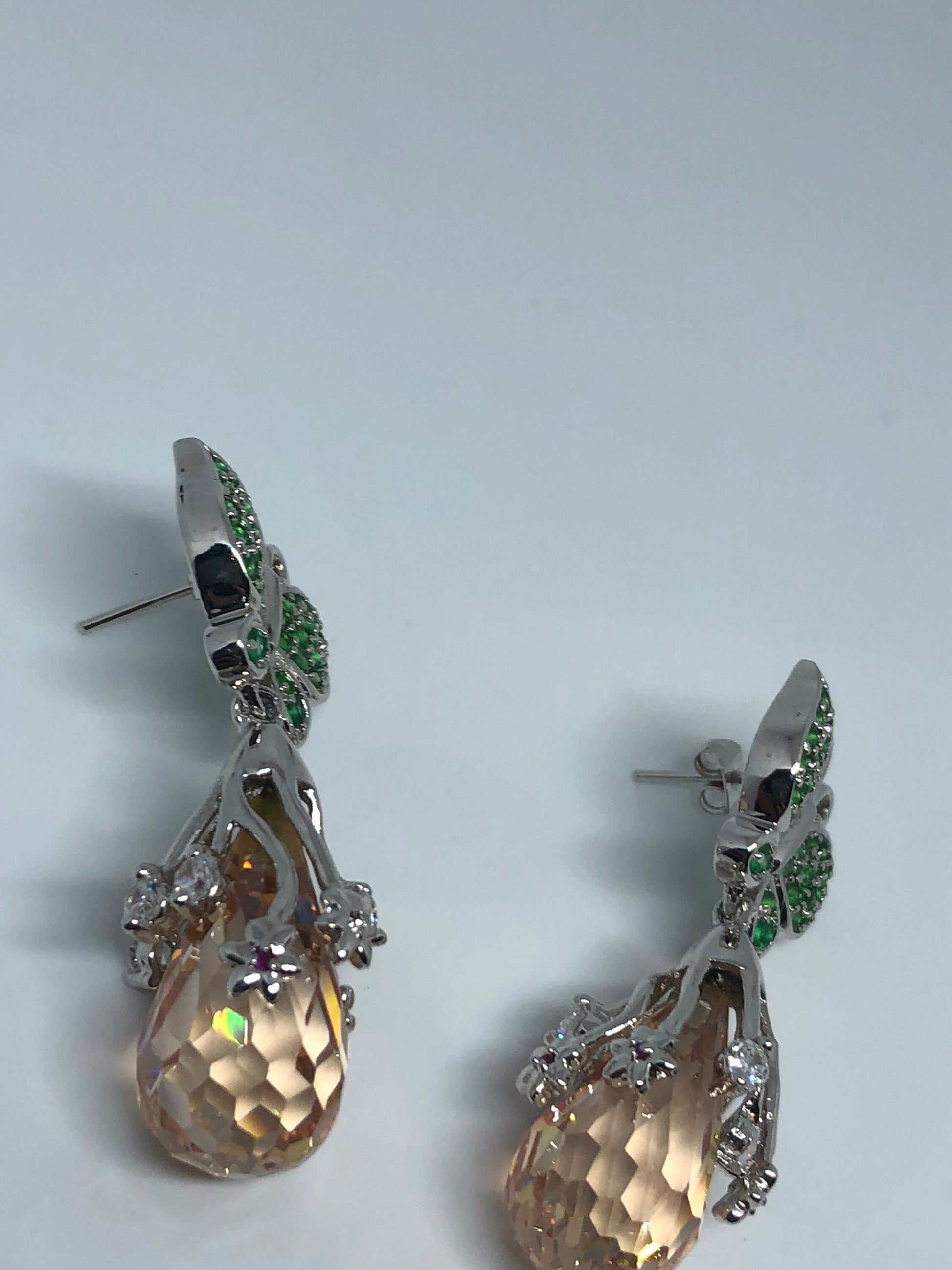 Vintage Handmade Sterling Silver diamond look Gemstone dramatic Earrings