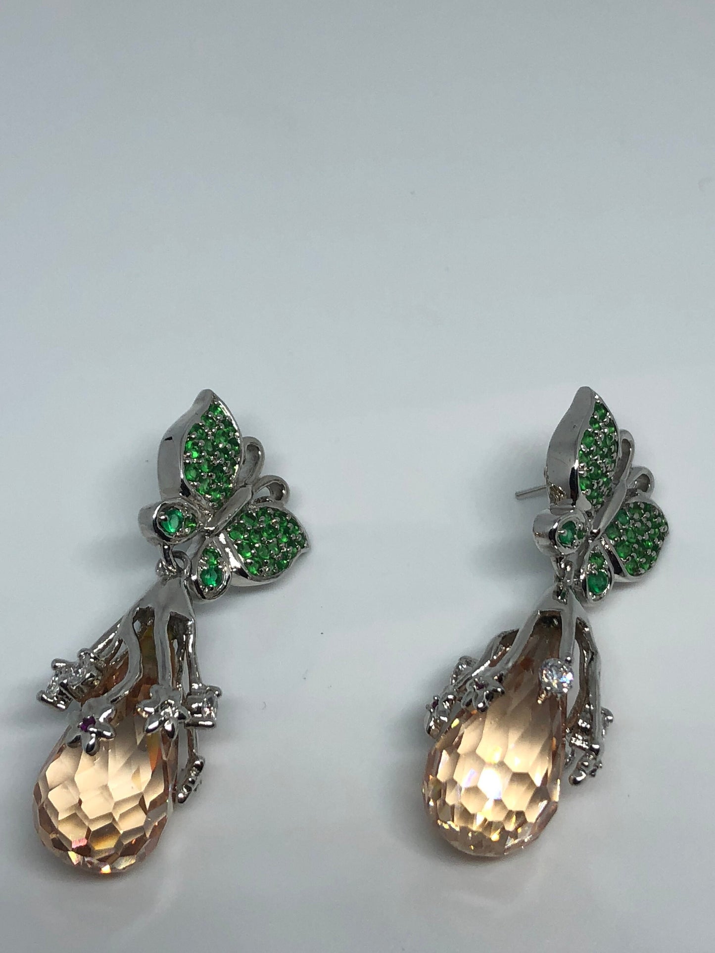 Vintage Handmade Sterling Silver diamond look Gemstone dramatic Earrings