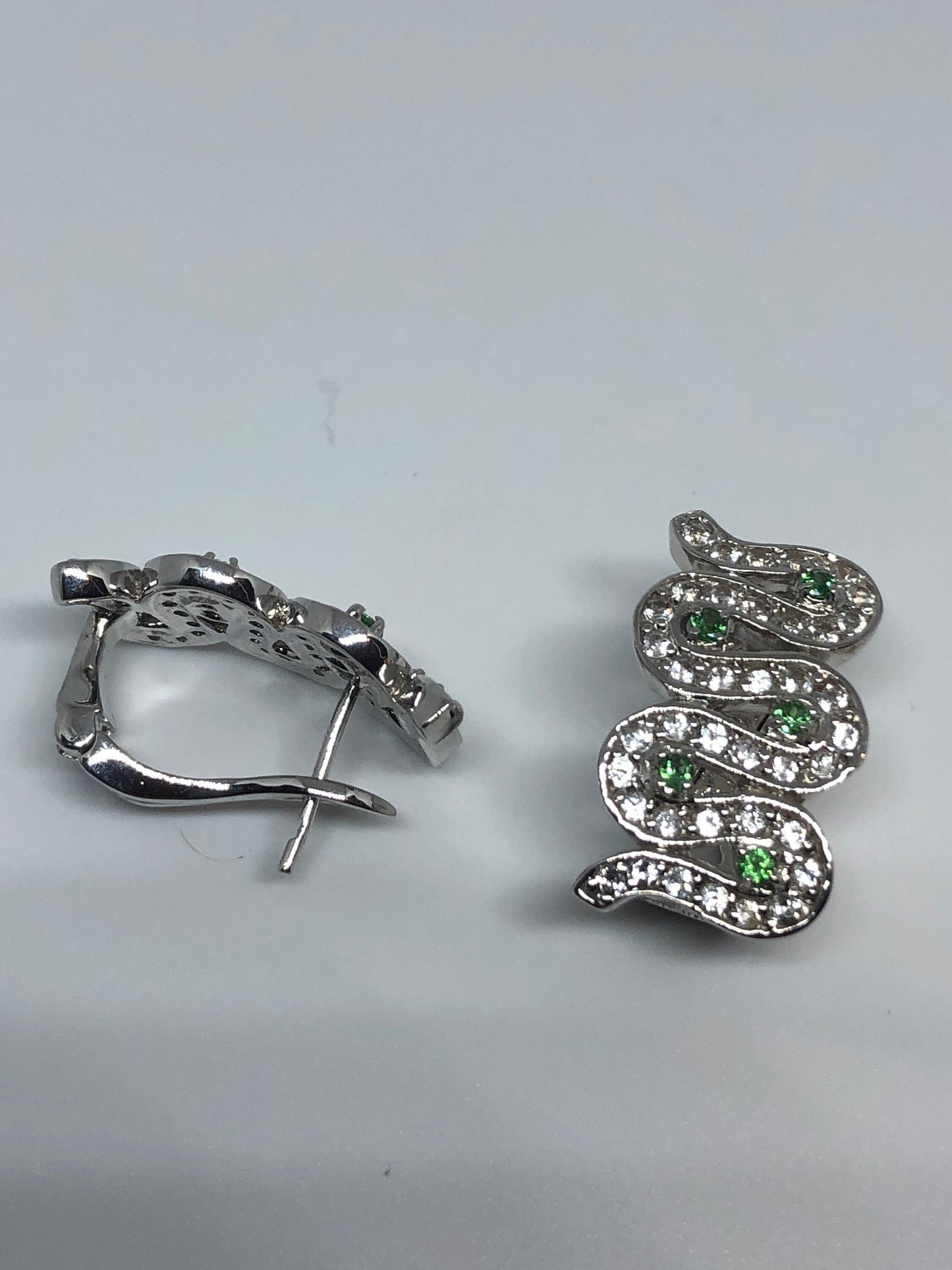 Vintage Handmade 925 Sterling Silver Chrome Diopside White Sapphire Earrings