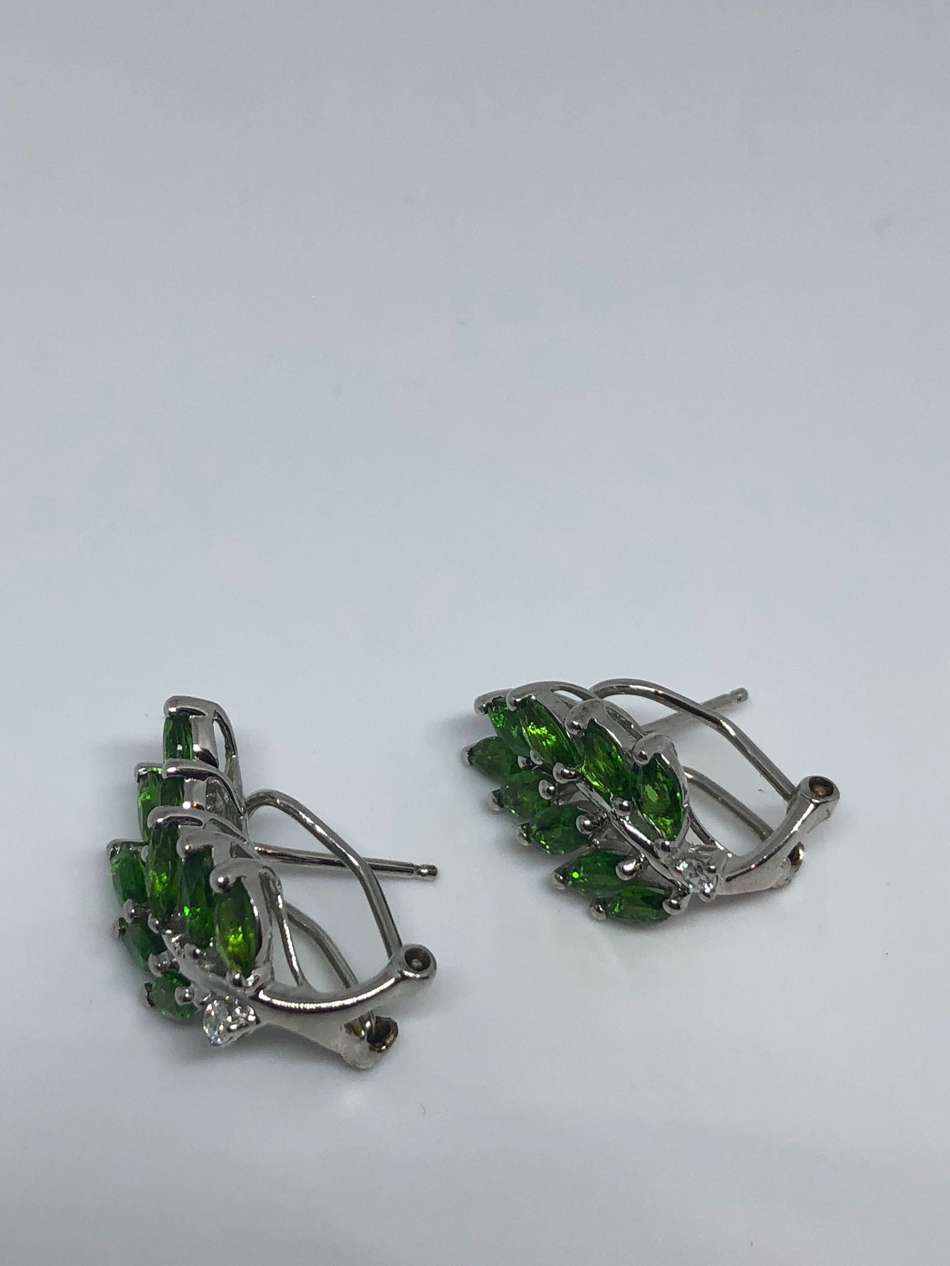 Vintage Chrome Diopside Earrings 925 Sterling Silver Stud Button