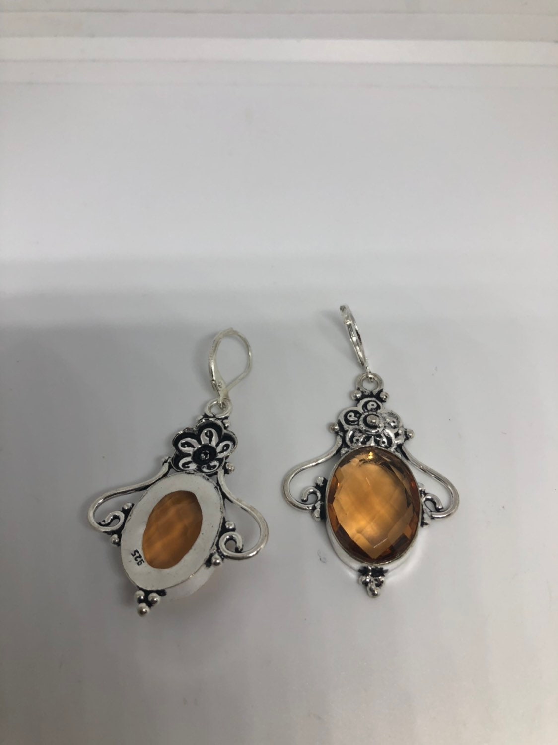 Antique Vintage Golden Volcanic Glass Silver Dangle Earrings