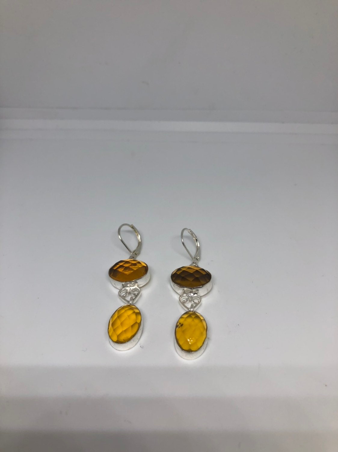 Antique Vintage Golden Volcanic Glass Silver Dangle Earrings