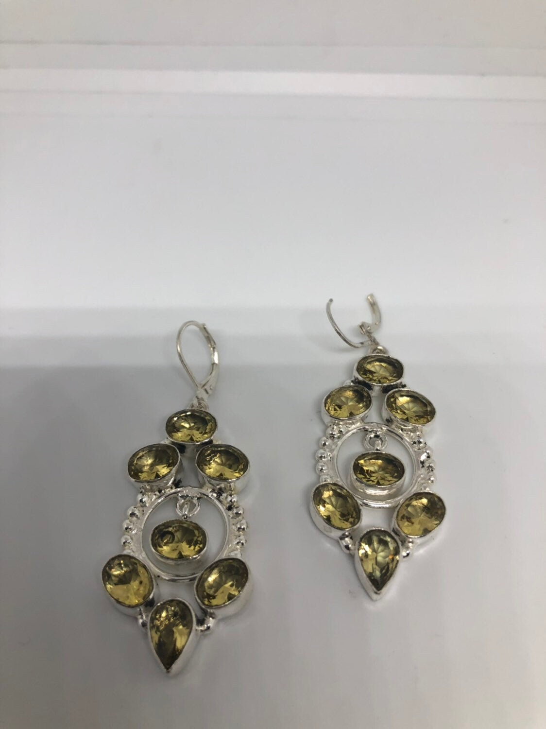 Vintage Genuine Citrine Gemstone 925 Sterling Silver Drop Earrings