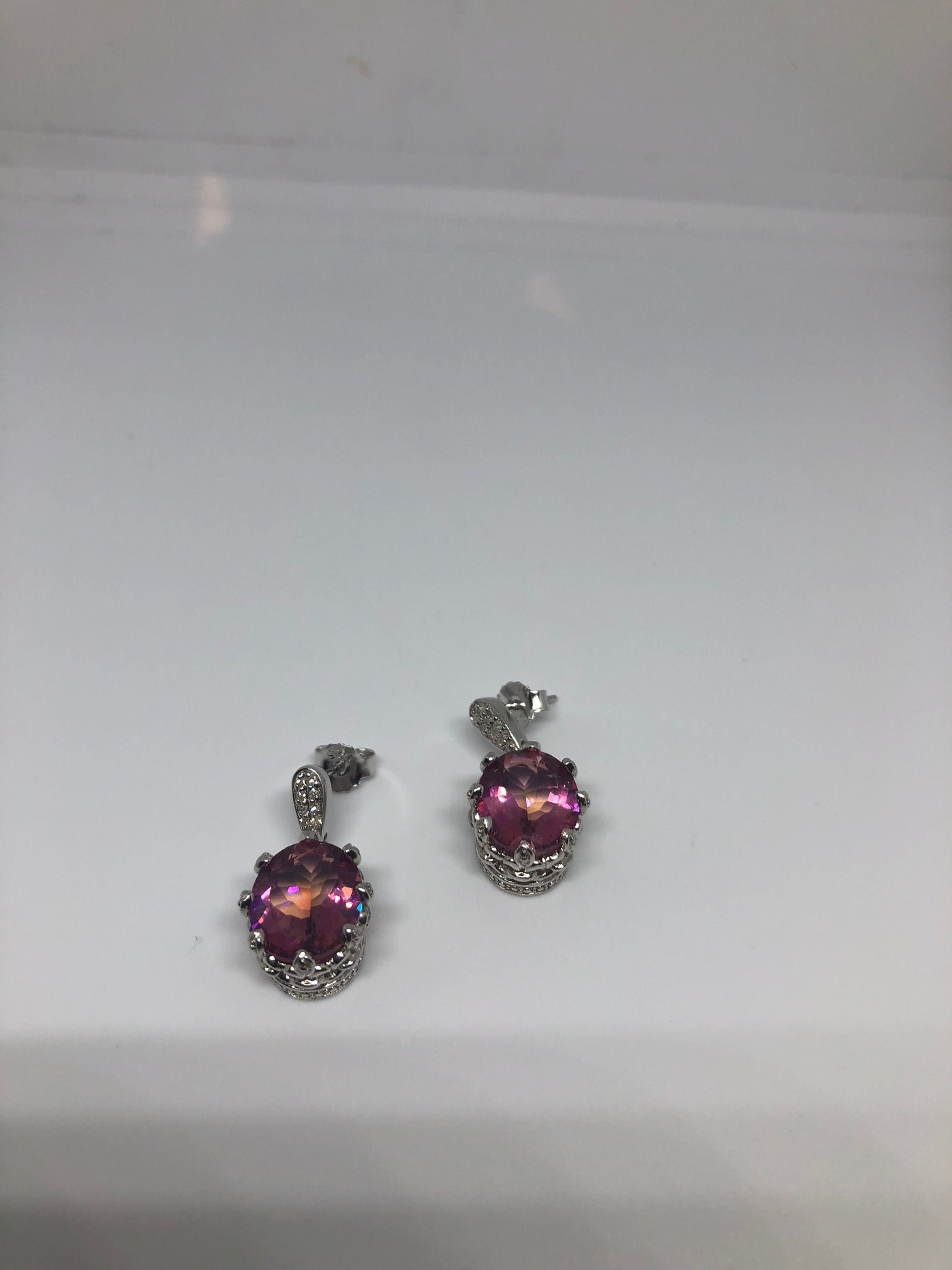 Vintage Handmade Sterling Silver Deep Red Mystic Topaz Earrings