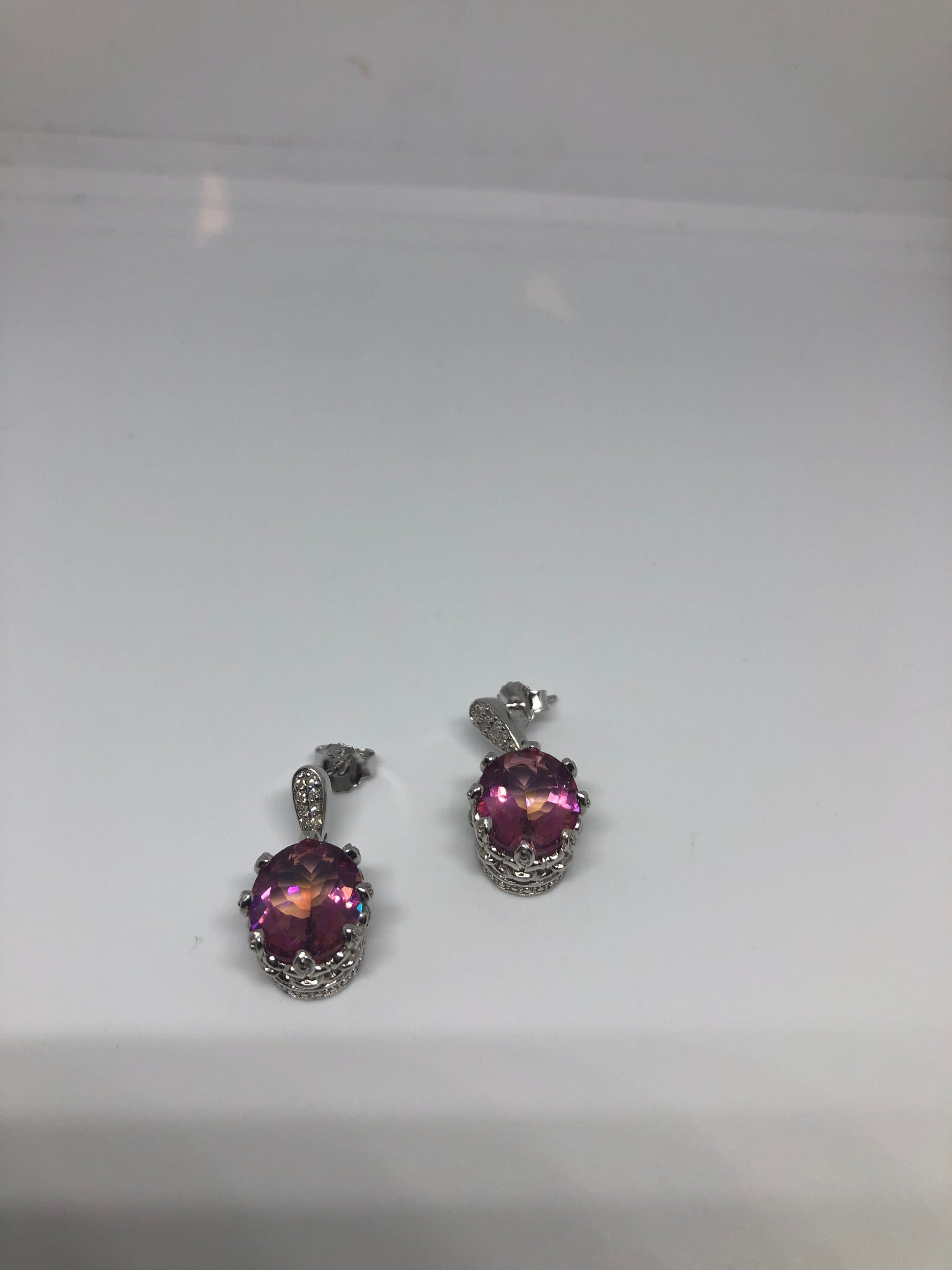 Vintage Handmade Sterling Silver Deep Red Mystic Topaz Earrings