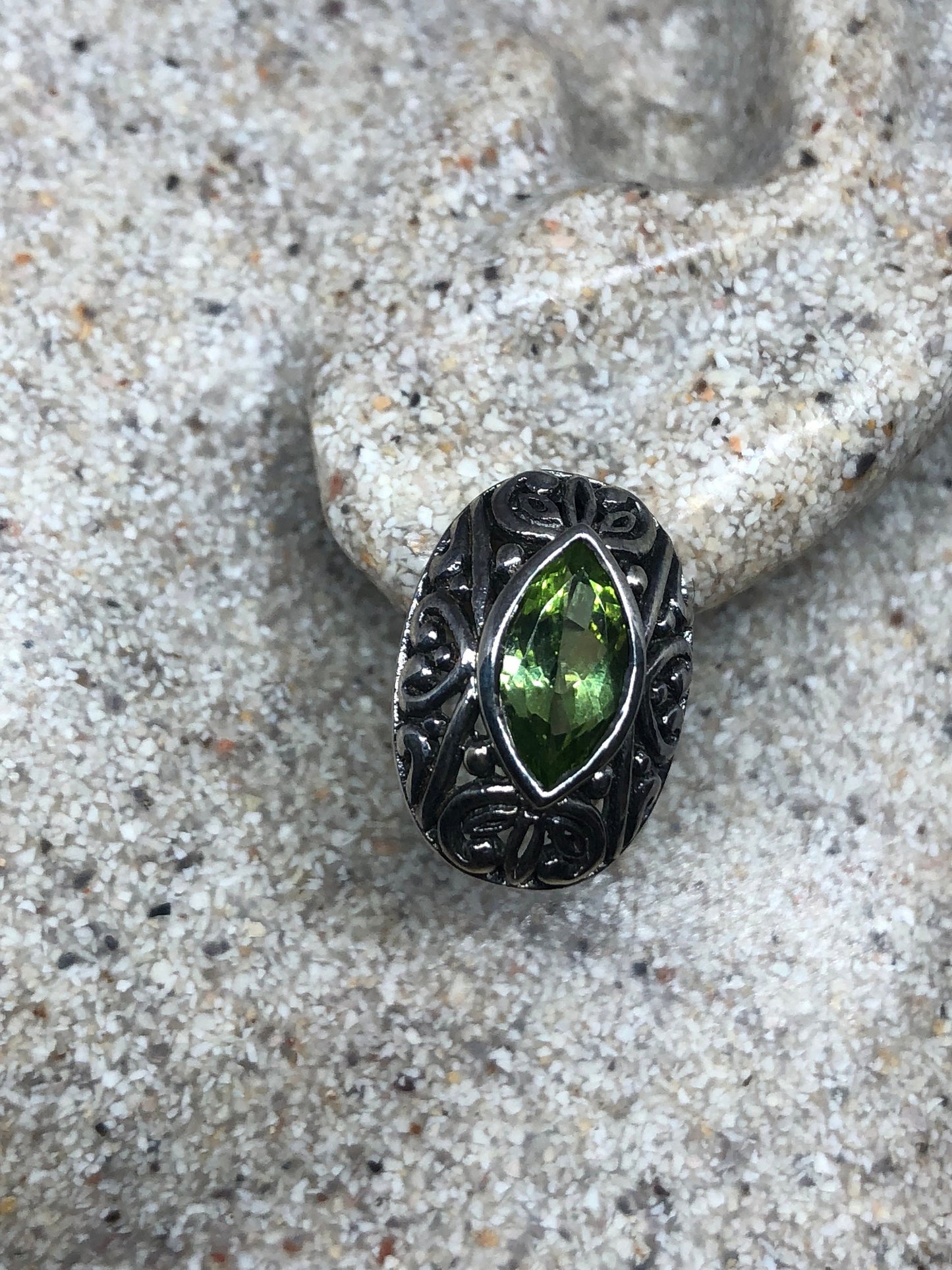 Vintage Handmade Sterling Silver Genuine Green Peridot post button Earrings