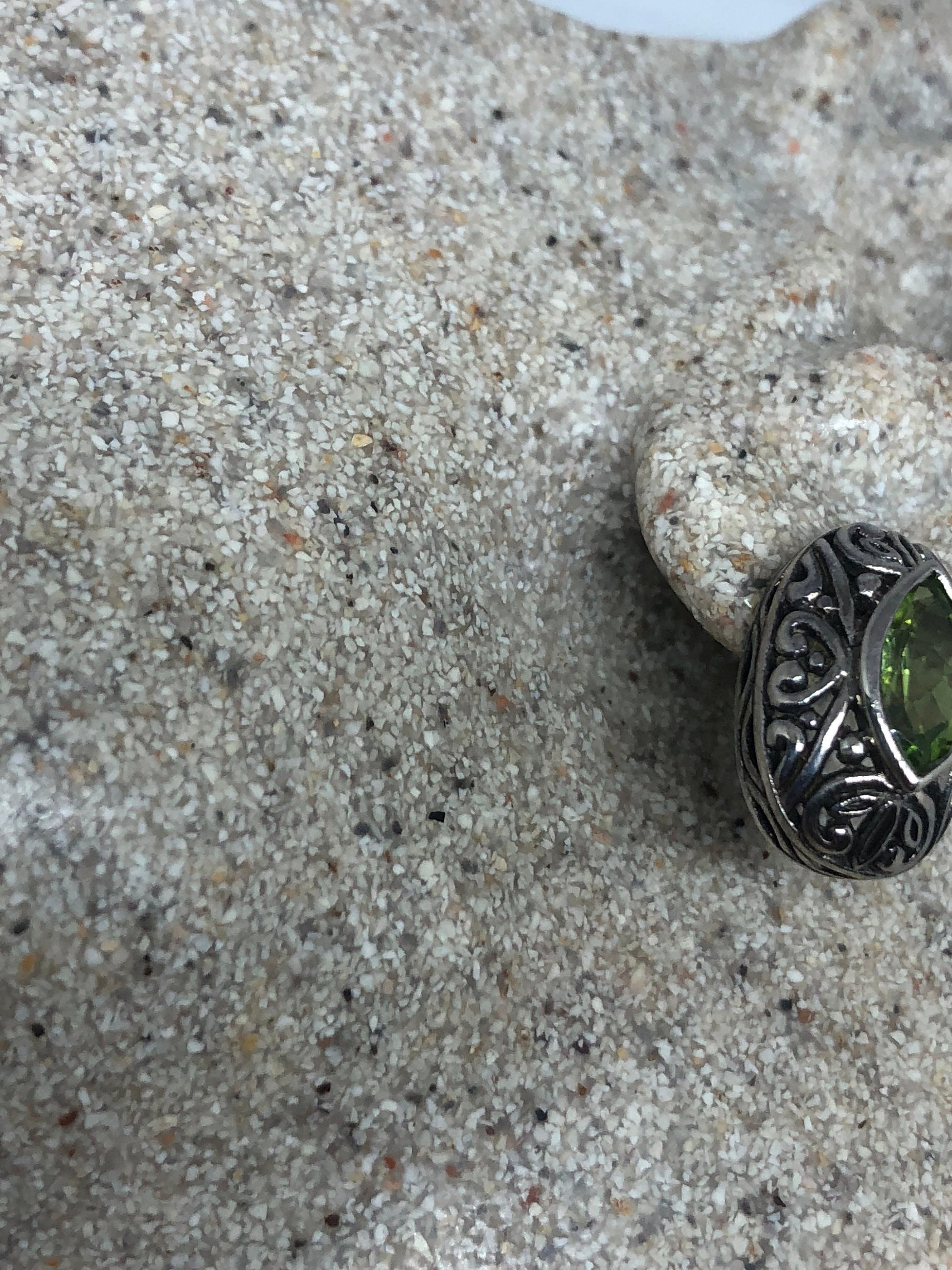 Vintage Handmade Sterling Silver Genuine Green Peridot post button Earrings