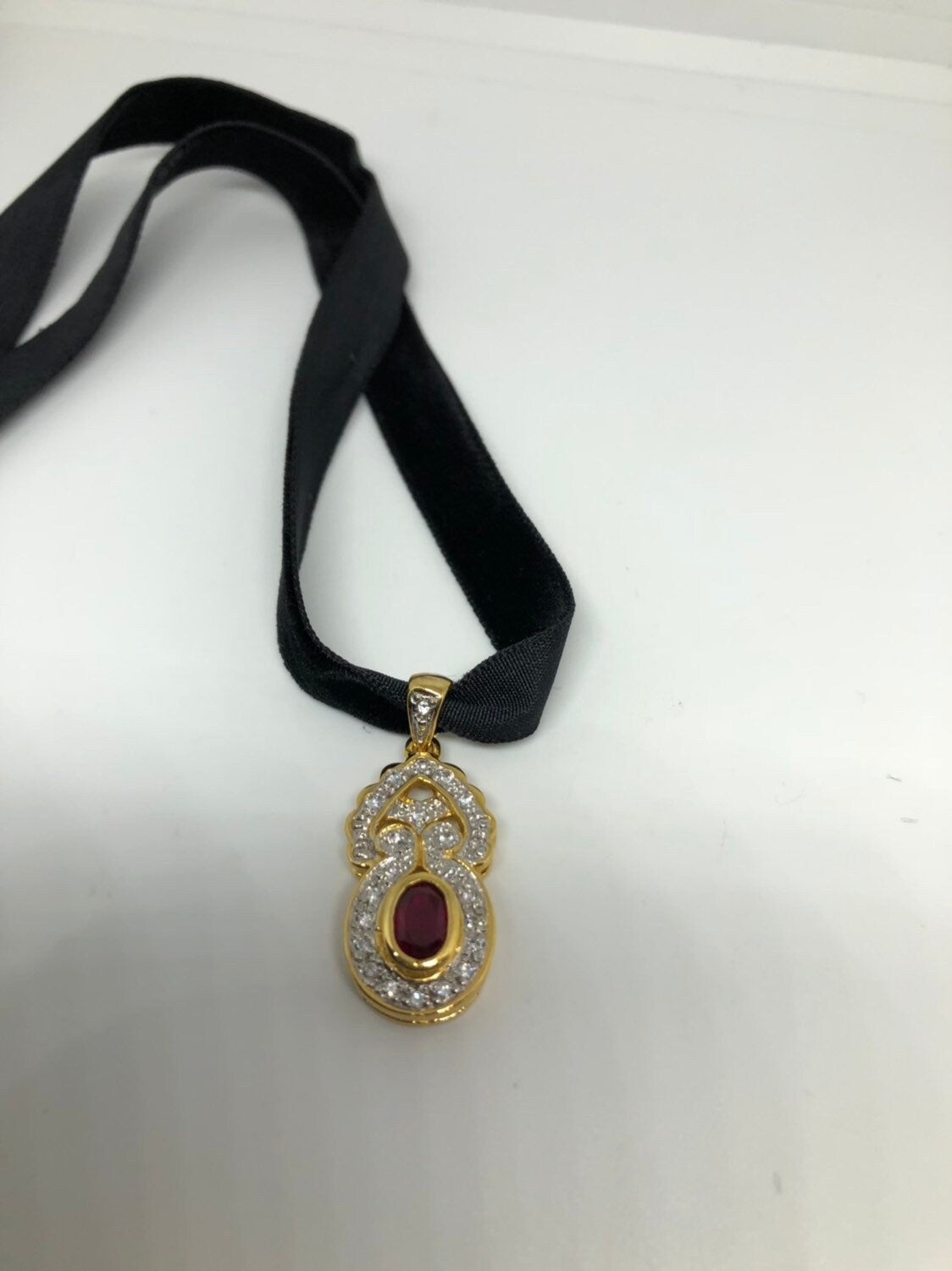 Vintage Handmade 925 Sterling Silver Gold Ruby Pendant