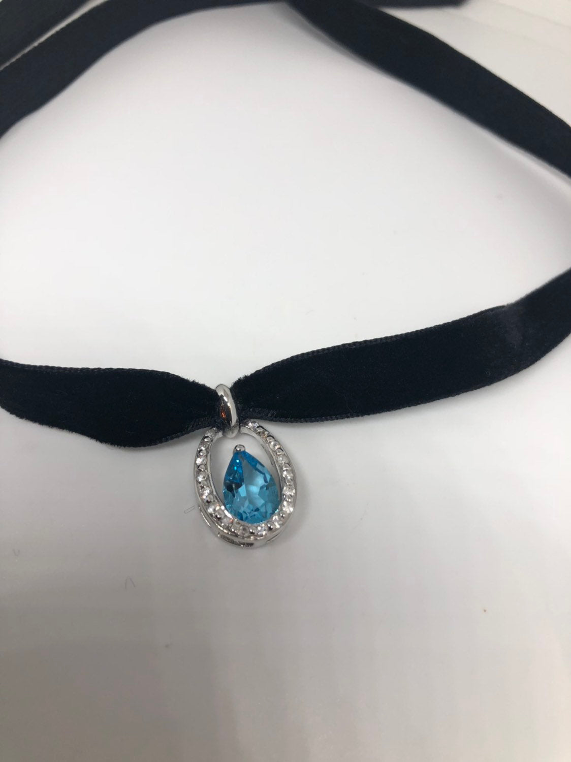 Vintage Genuine Deep Blue Topaz 925 Sterling Silver Necklace Pendant