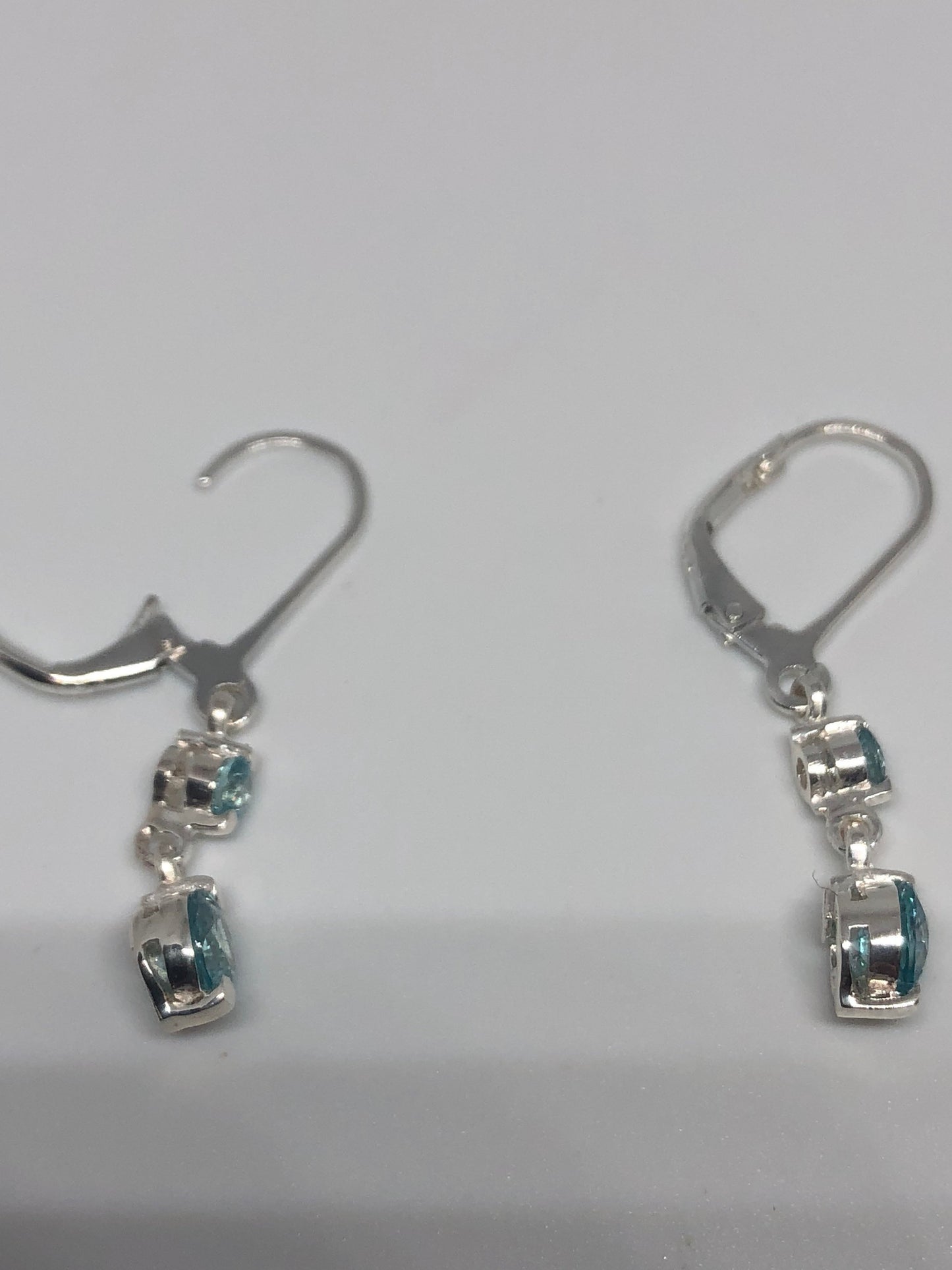 Vintage Genuine Blue Topaz Gemstone 925 Sterling Silver Earrings