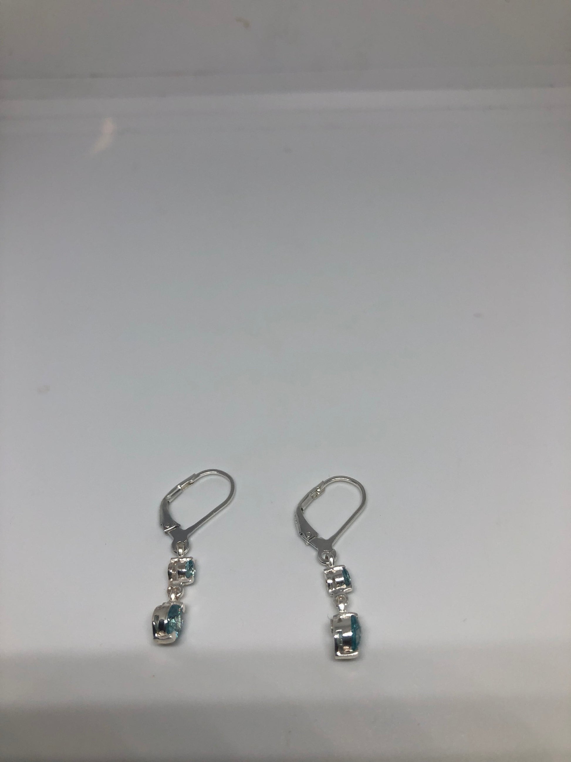 Vintage Genuine Blue Topaz Gemstone 925 Sterling Silver Earrings