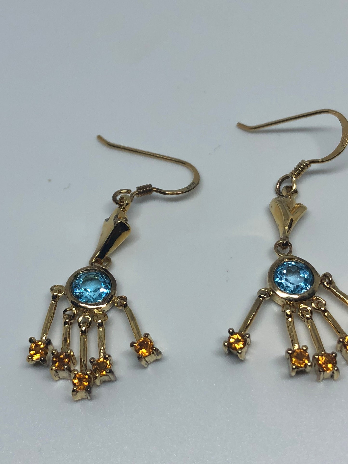 Vintage Genuine Blue Topaz Citrine Blue Topaz Gemstone 925 Sterling Silver Earrings