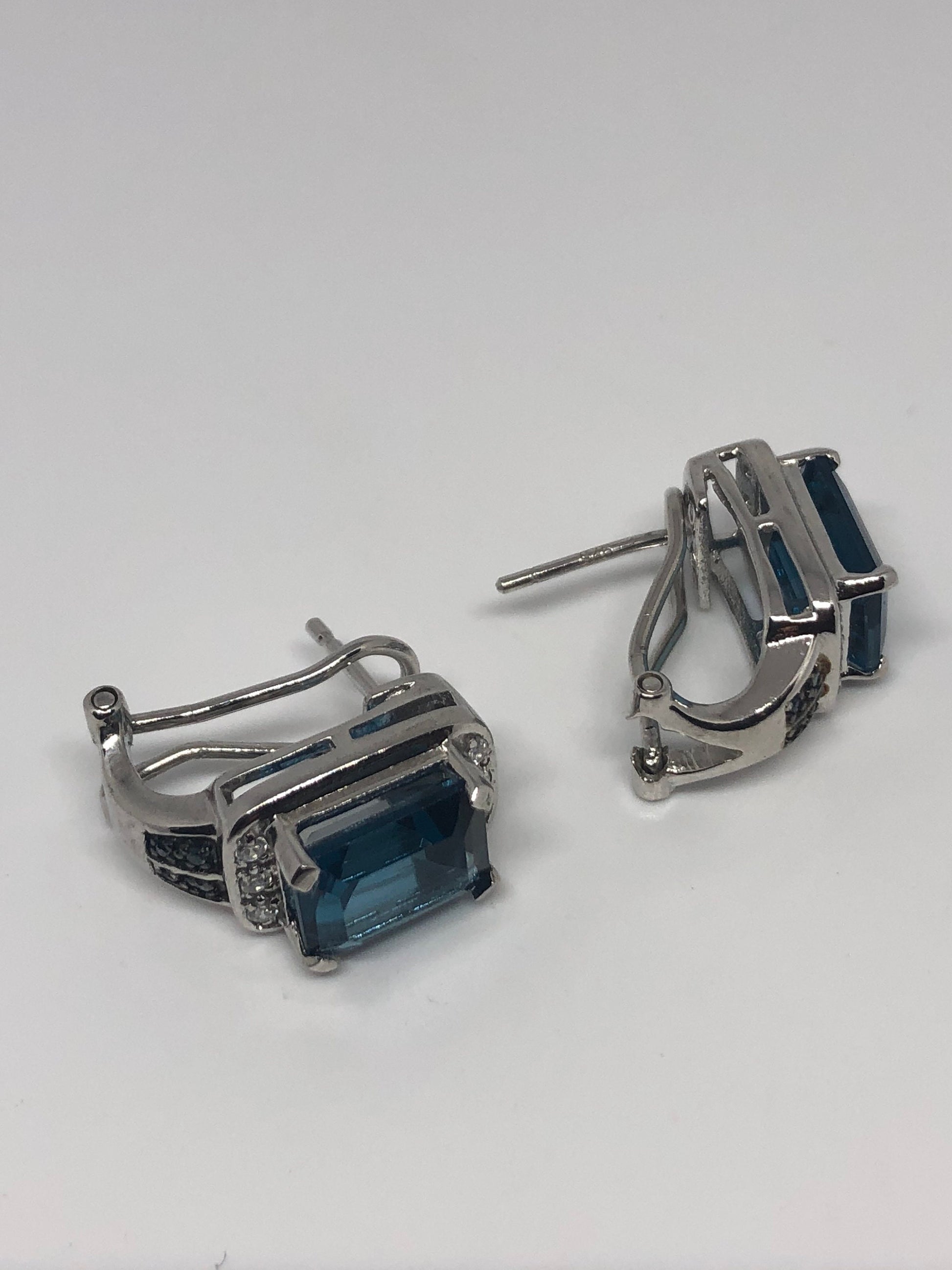 Vintage Mixed Genuine Blue Topaz Gemstone Filigree 925 Sterling Silver Earrings