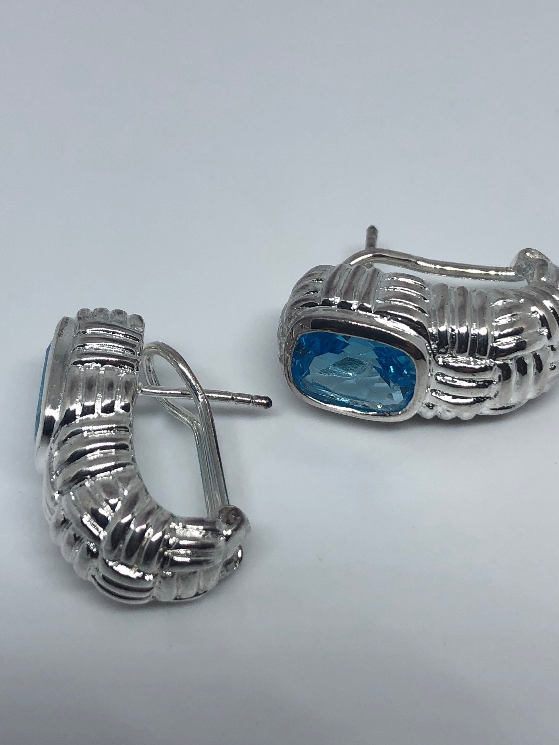 Vintage Mixed Genuine Blue Topaz Gemstone Filigree 925 Sterling Silver Earrings