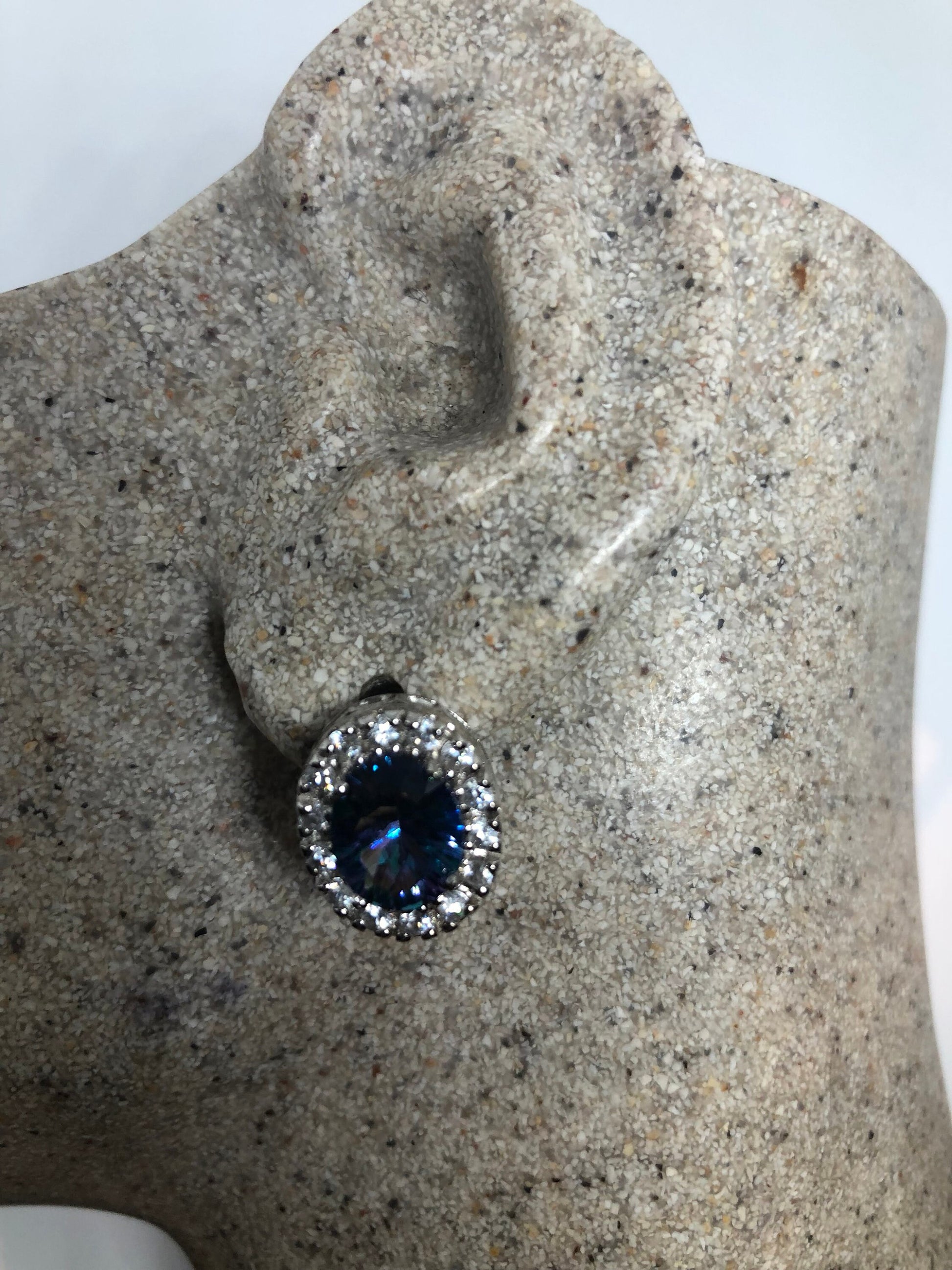 Vintage Mixed Genuine Mystic Blue Topaz Gemstone Filigree 925 Sterling Silver Earrings