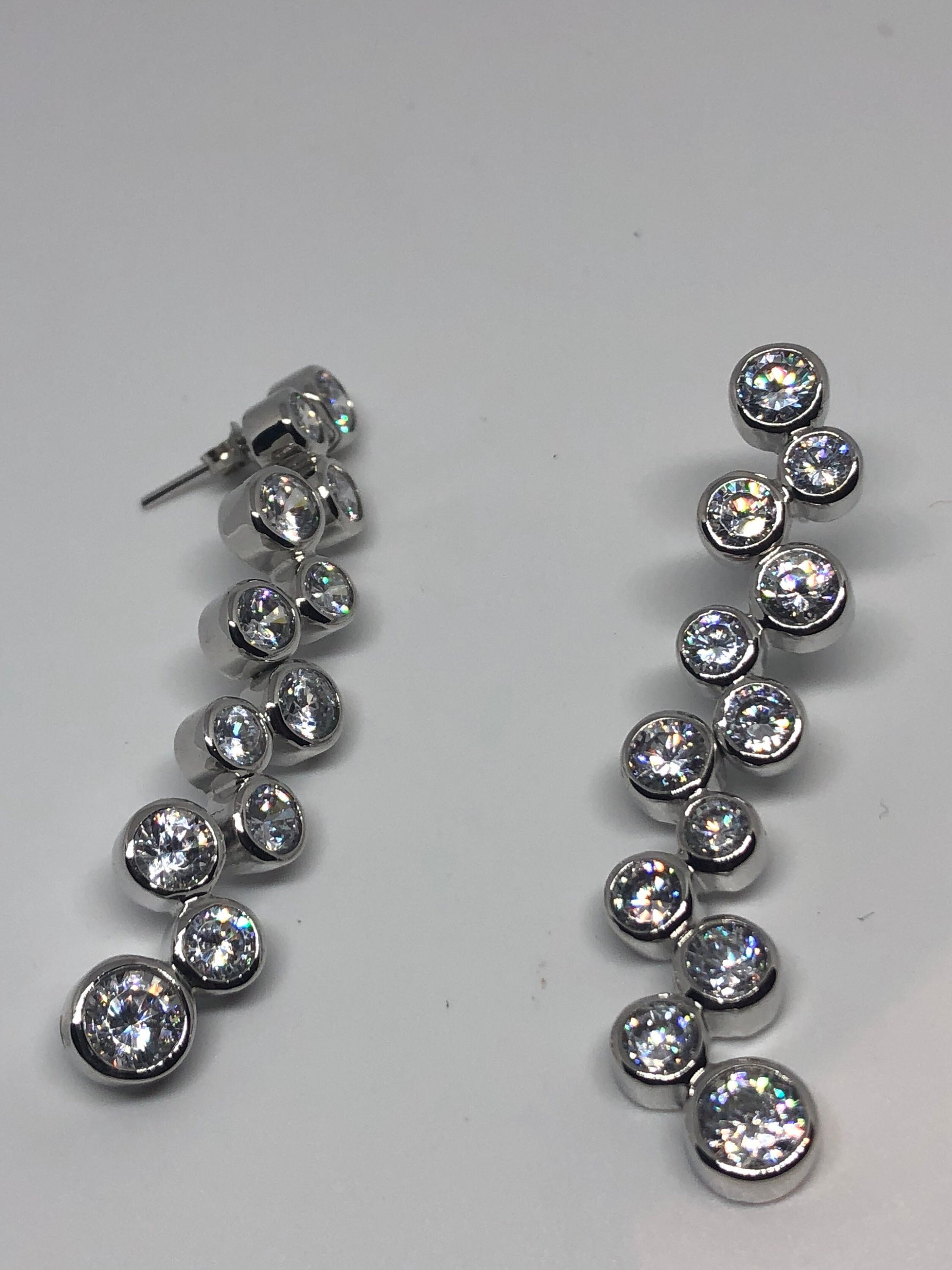 Vintage Handmade Sterling Silver diamond look Gemstone dramatic Earrings