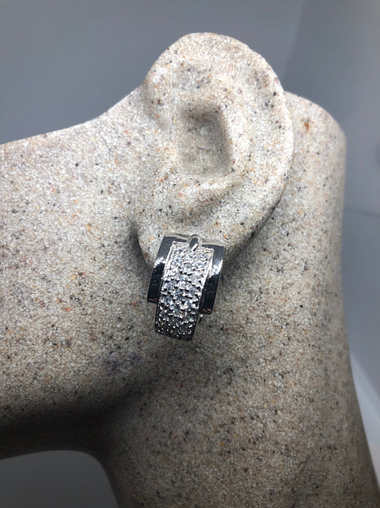 Vintage Handmade Sterling Silver diamond look White Sapphire Gemstone buckle Earrings
