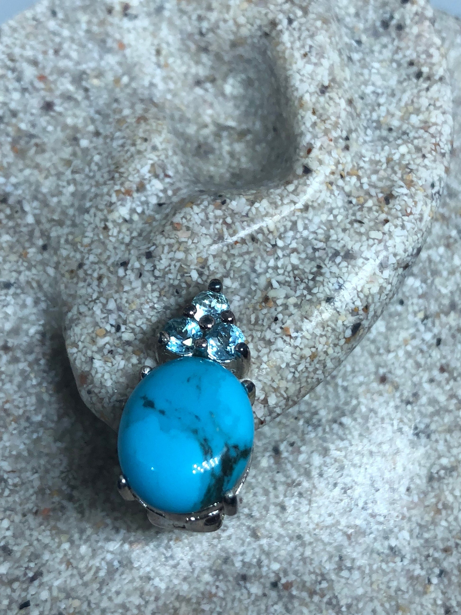 Vintage Handmade Sterling Silver genuine deep blue turquoise earrings