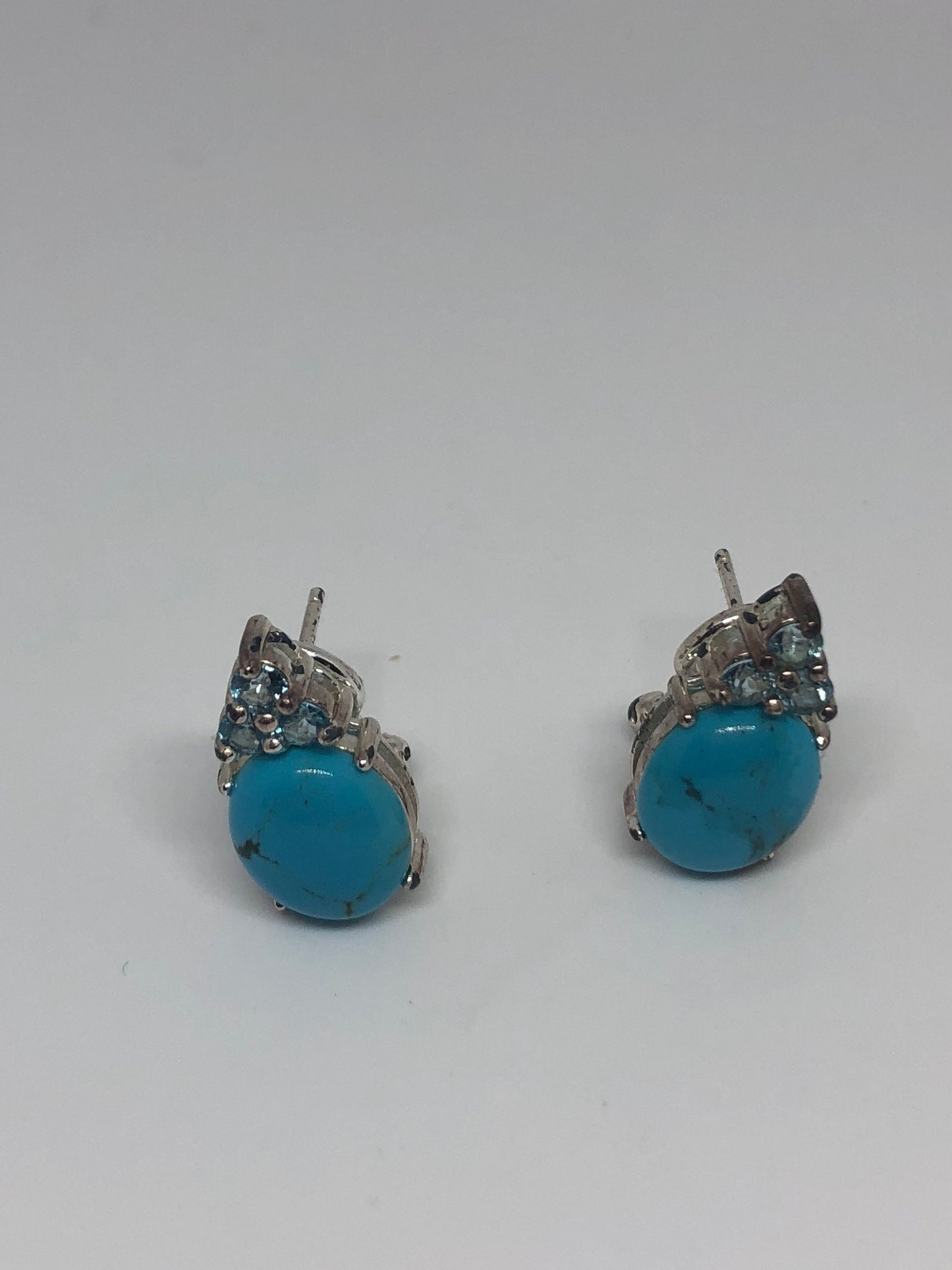 Vintage Handmade Sterling Silver genuine deep blue turquoise earrings