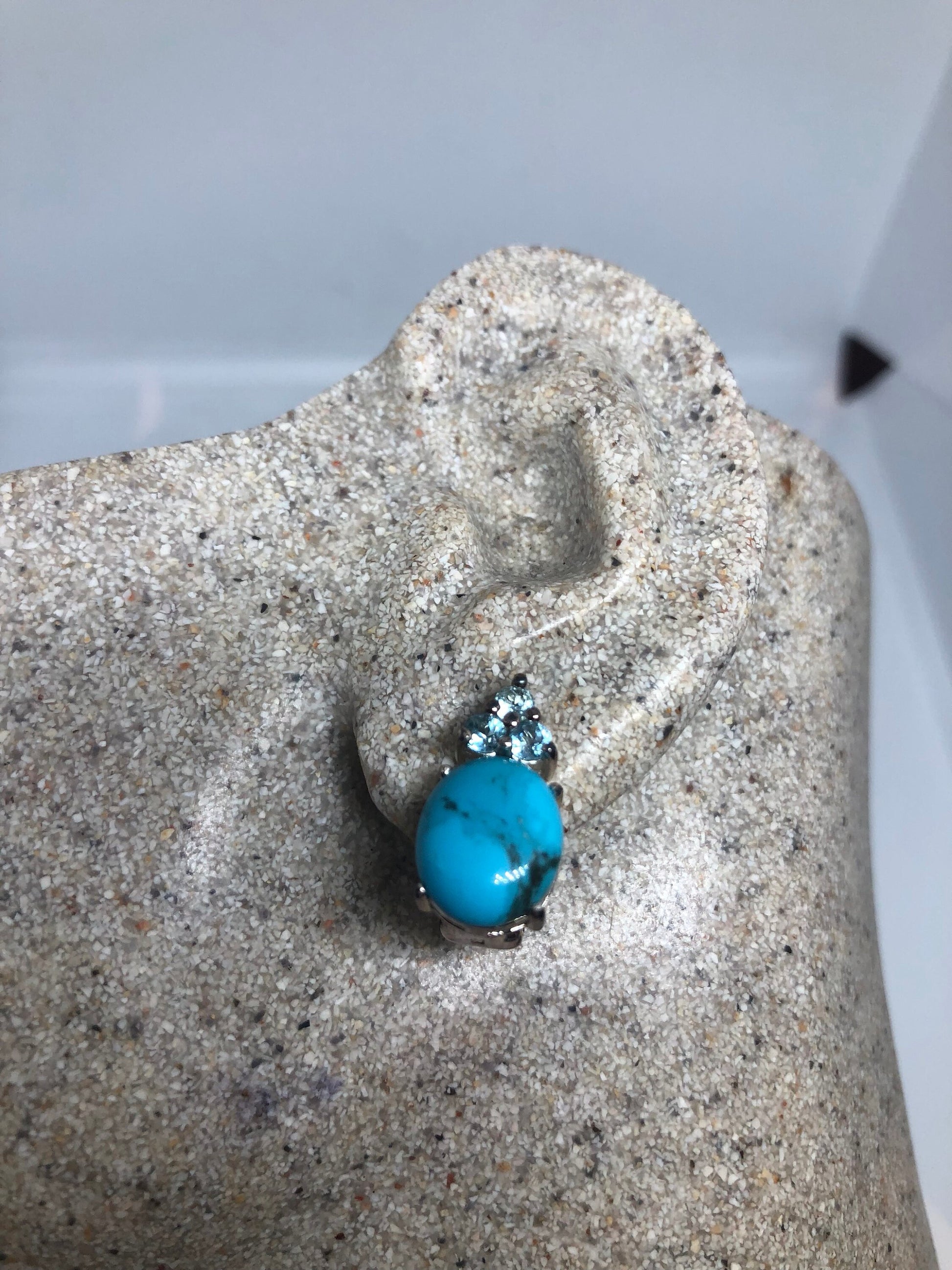 Vintage Handmade Sterling Silver genuine deep blue turquoise earrings
