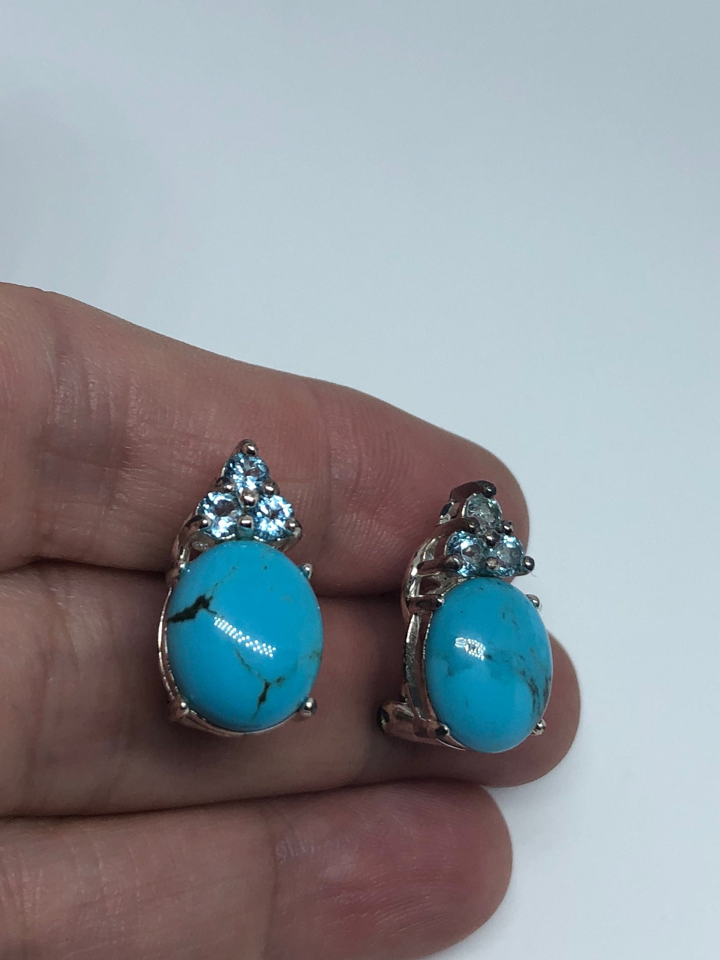 Vintage Handmade Sterling Silver genuine deep blue turquoise earrings