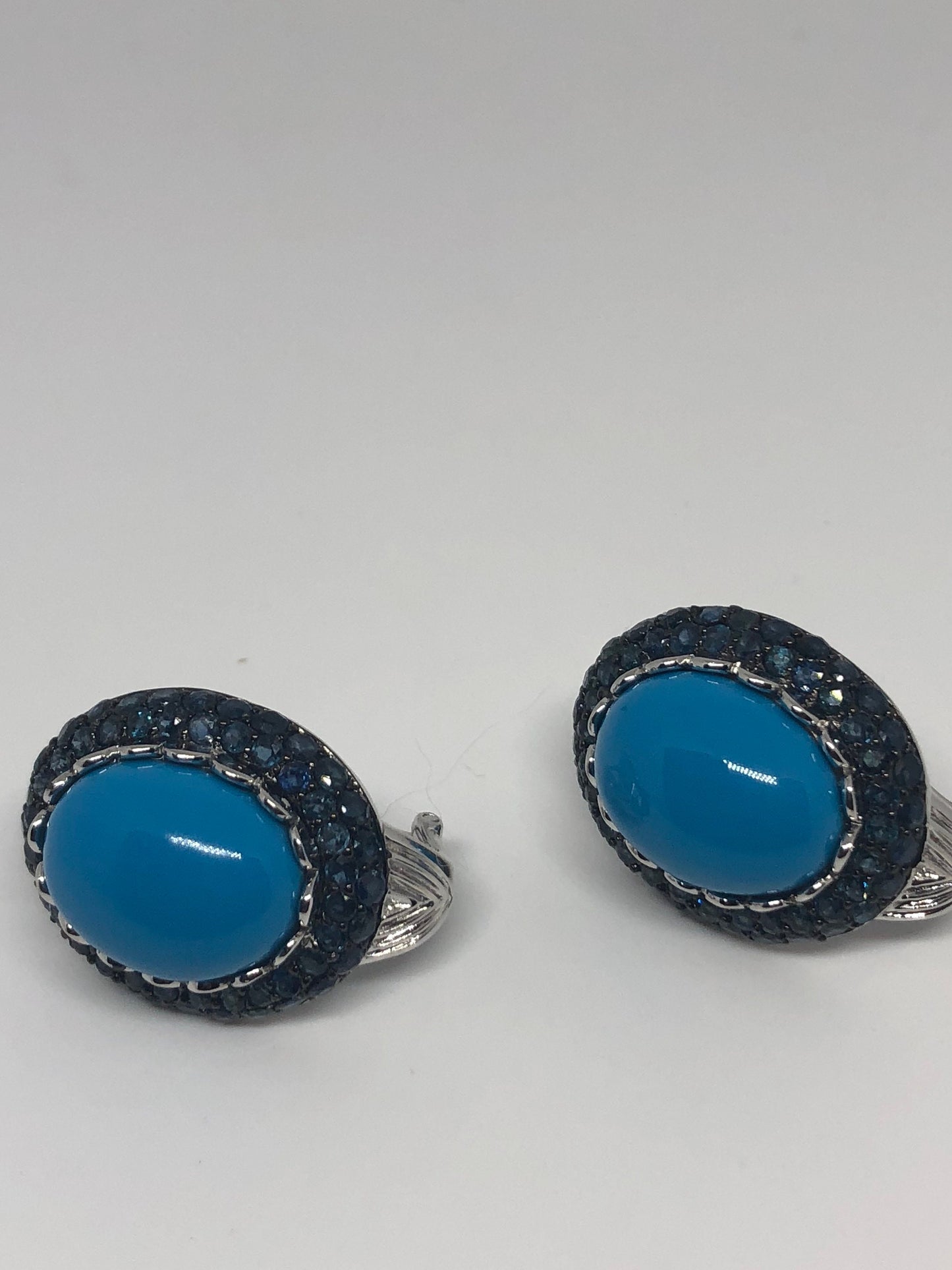 Vintage Handmade Sterling Silver Genuine Deep Blue Sapphire and turquoise Earrings