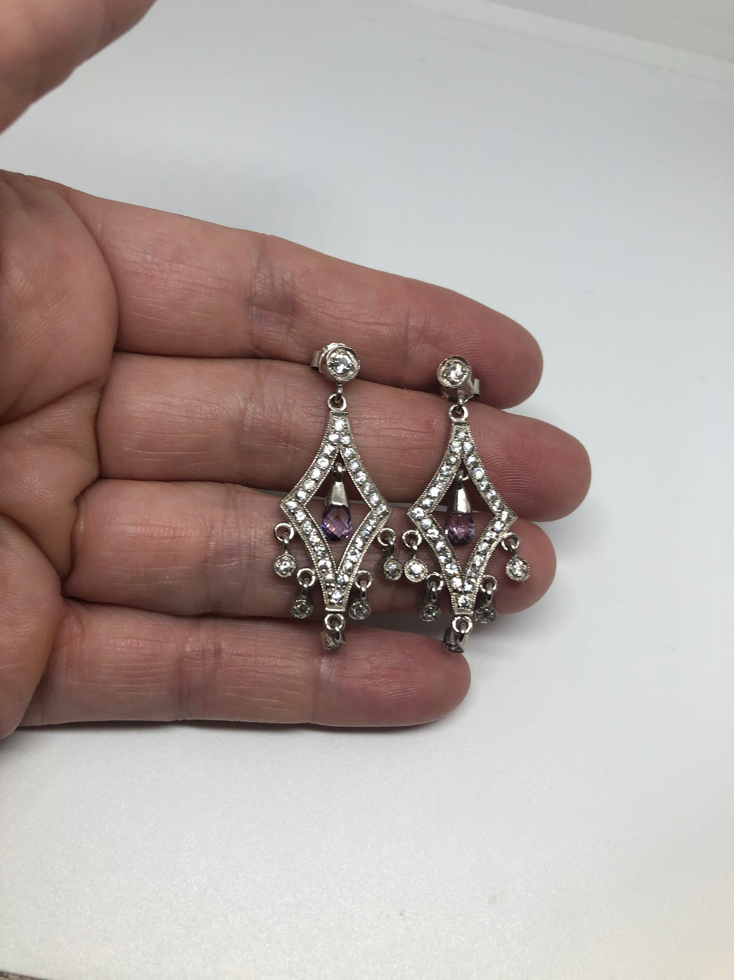 Vintage Handmade 925 Sterling Silver Amethyst Earrings