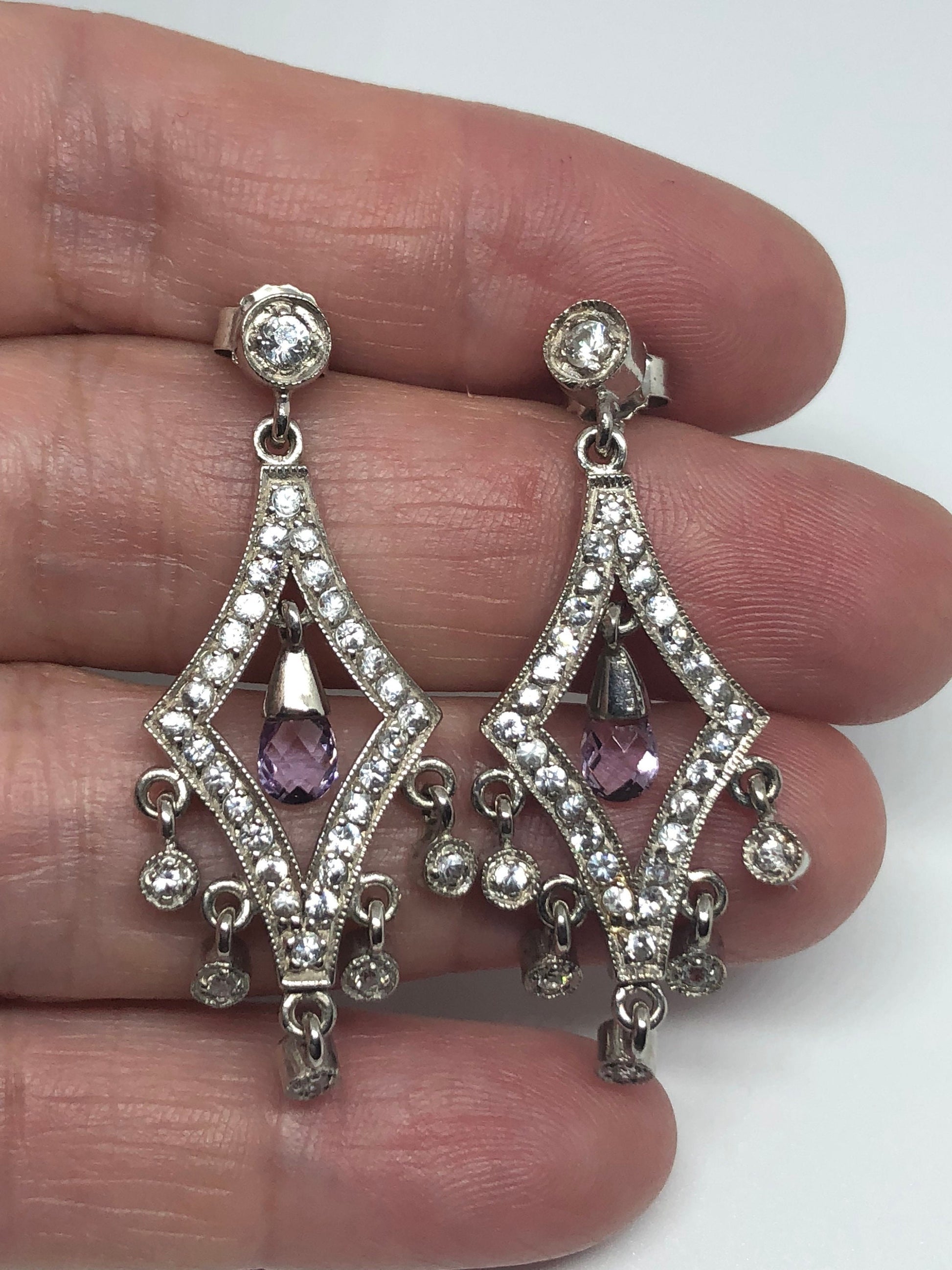 Vintage Handmade 925 Sterling Silver Amethyst Earrings