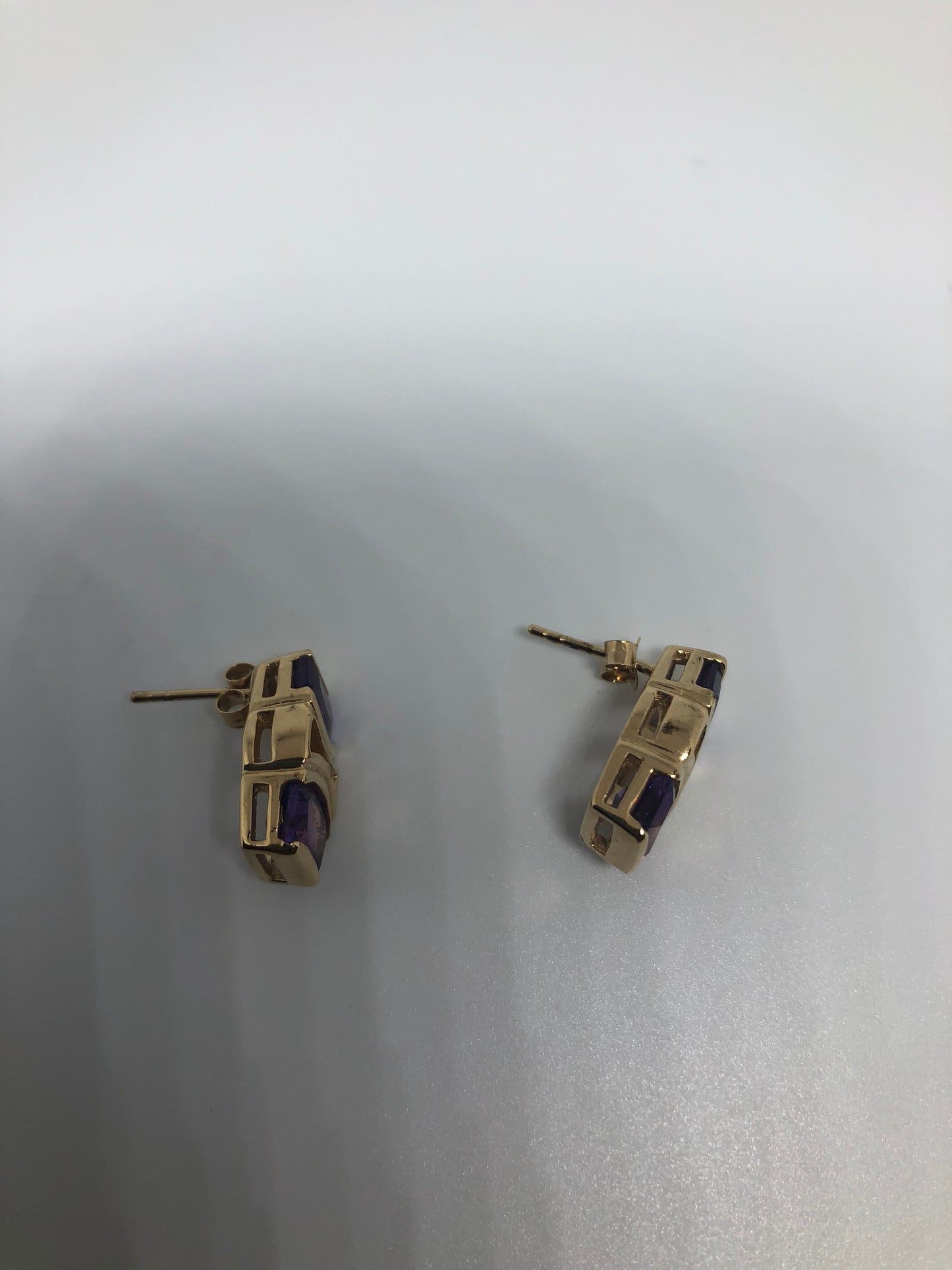 Vintage Amethyst Earrings Golden 925 Sterling Silver Purple Stud Button